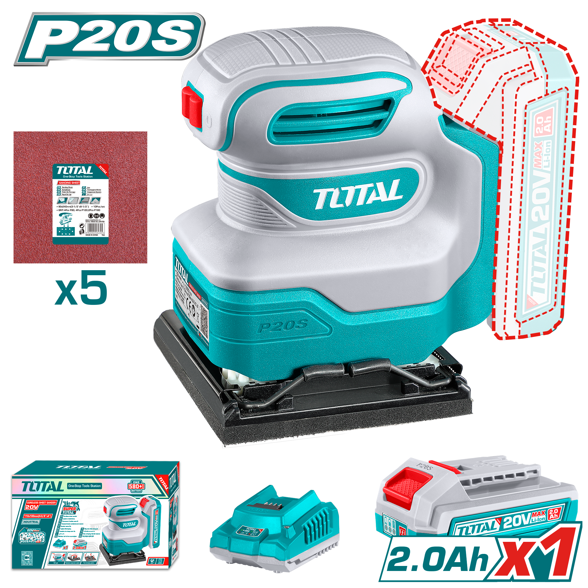 Lixhe vibruese 20V 1×2.0Ah TOTAL TSHSLI20141