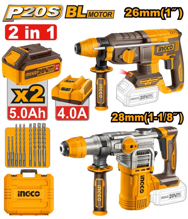 СЕТ 2/1 УДАРЕН ЧЕКАН ХИЛТА 2/1 2×5.0Ah БАТЕРИИ INGCO COSLI250462