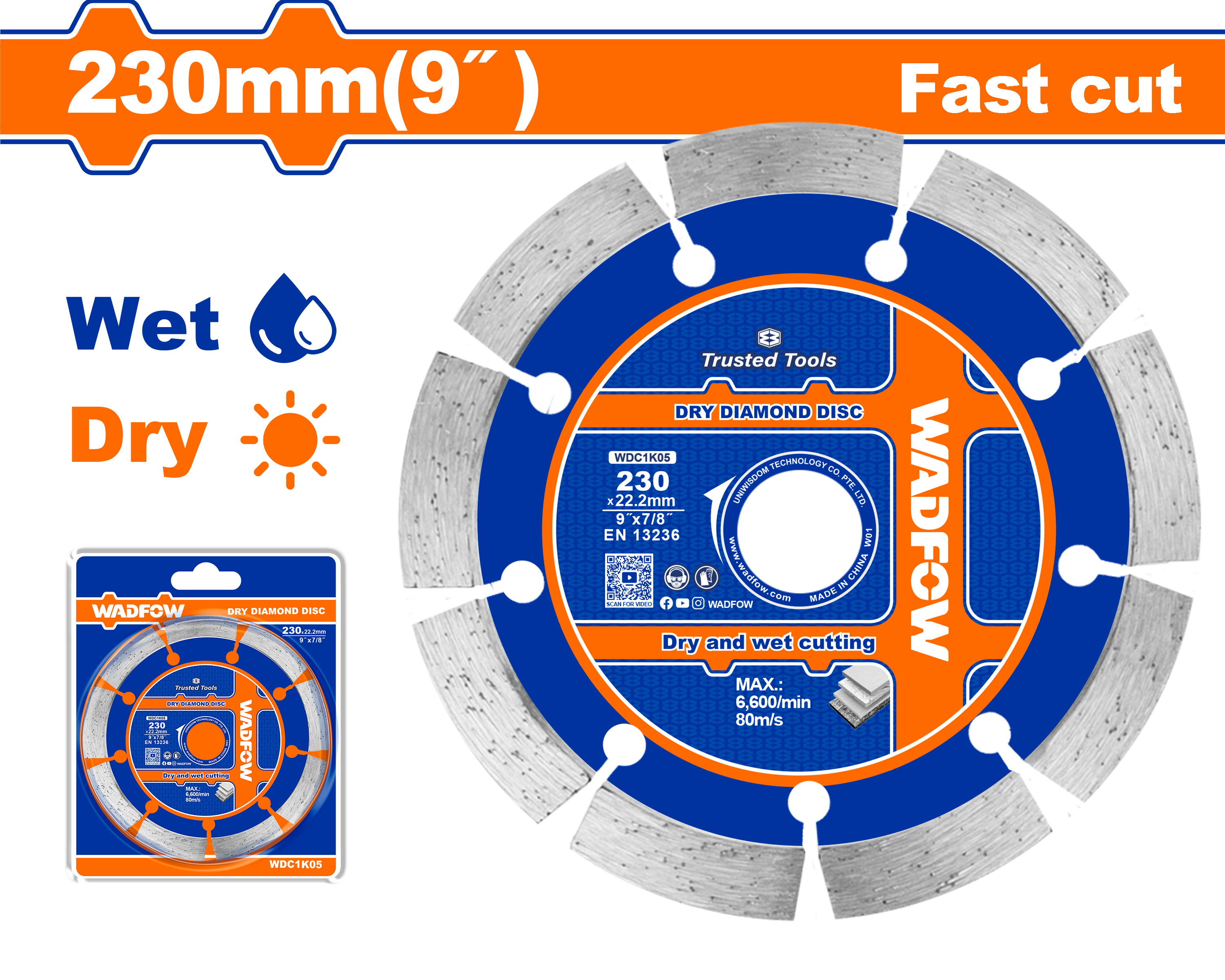 ДИЈАМАНТСКИ ДИСК 230mm Fast Cut WADFOW WDC1K05
