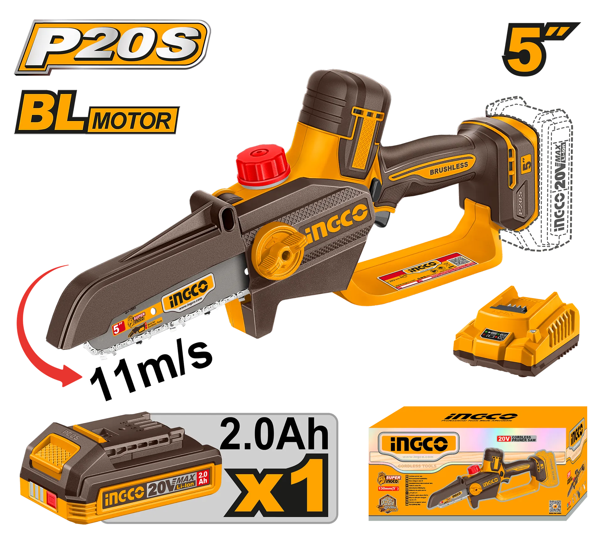 Motosharrë bateri për degë 20V 1x2.0Ah INGCO CGSLI20561