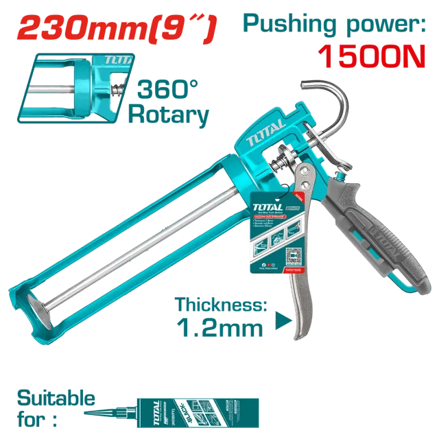 Pistol për silikën TOTAL 9″ rrotullues THT21509