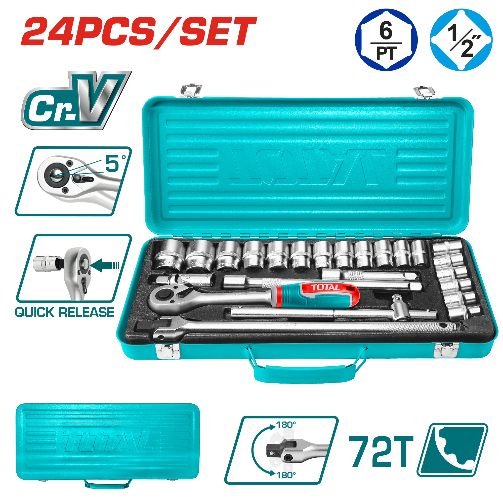 Set çelës me shkocë TOTAL 24/1 1/2″ THT121242