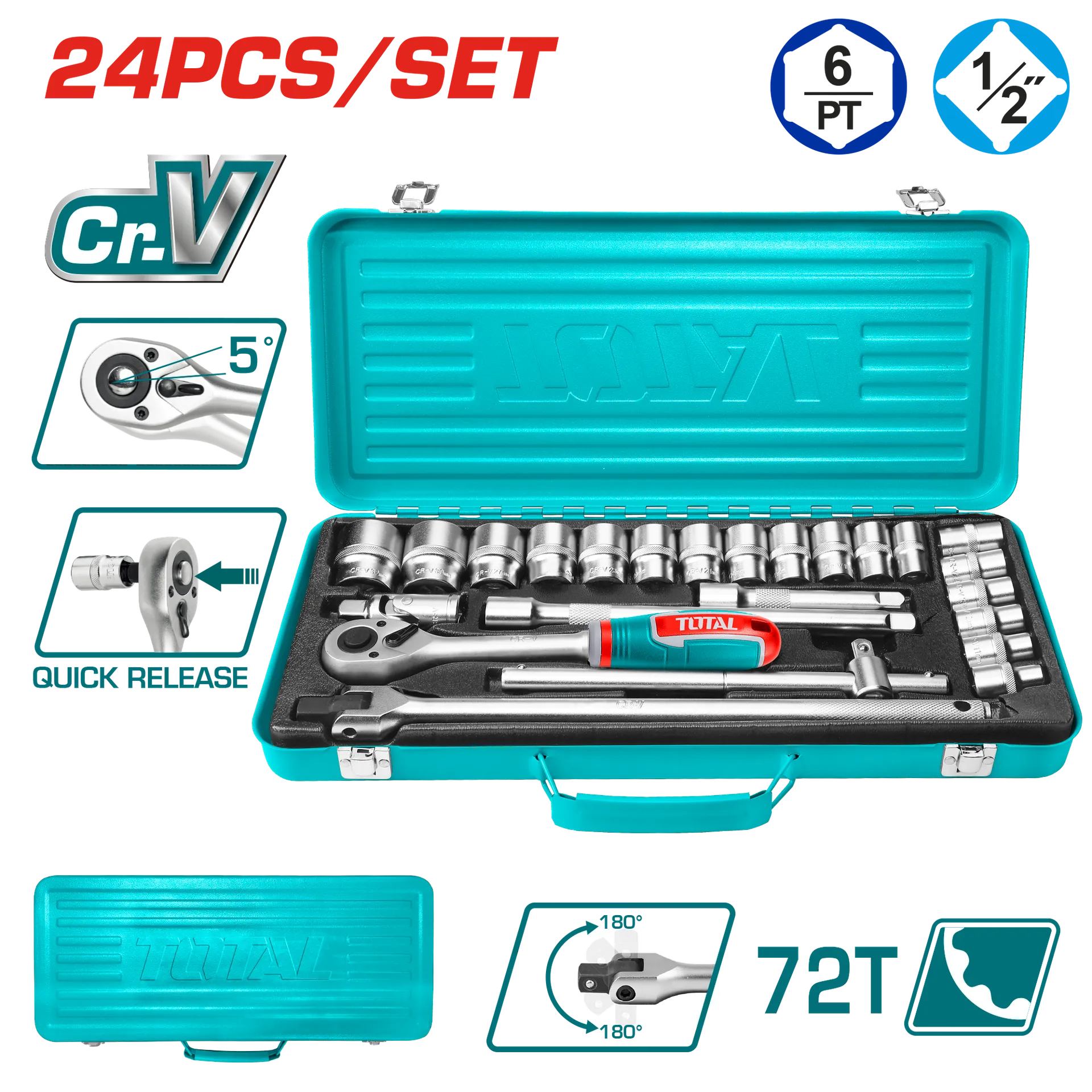 Set çelës me shkocë TOTAL 24/1 1/2″ THT121242