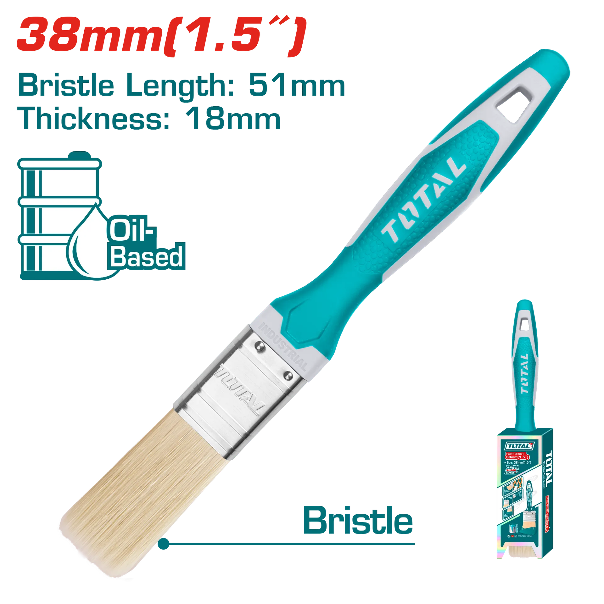 Furça për lyerje 38mm dorezë gome TOTAL THT84156