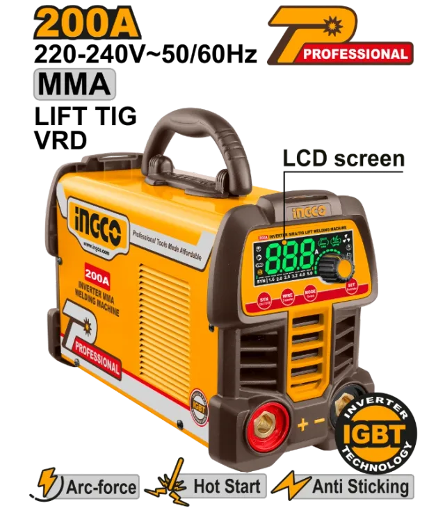 ИНВЕРТОР 200A MMA LIFT TIG VRD IGBT INGCO ING-MMA200691(M)
