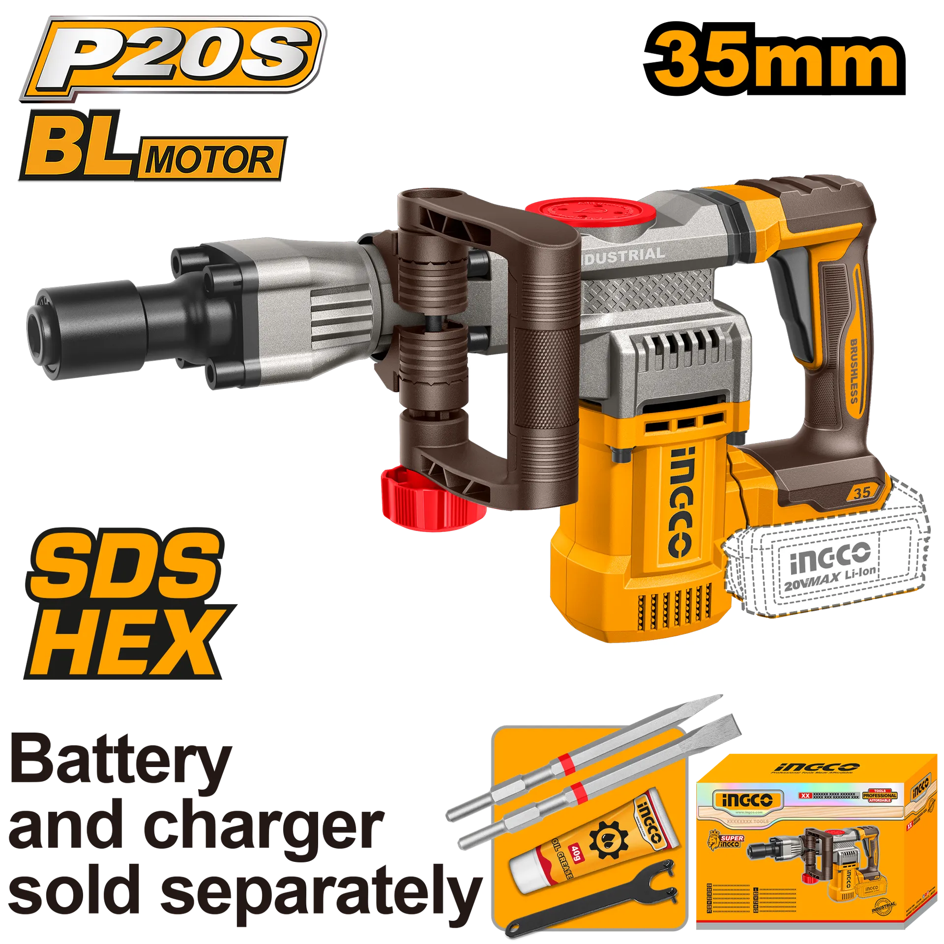 Çekiç dolomitik (hilta) SDS HEX 20V vetëm pa bateri 16J INGCO CDBLI20358