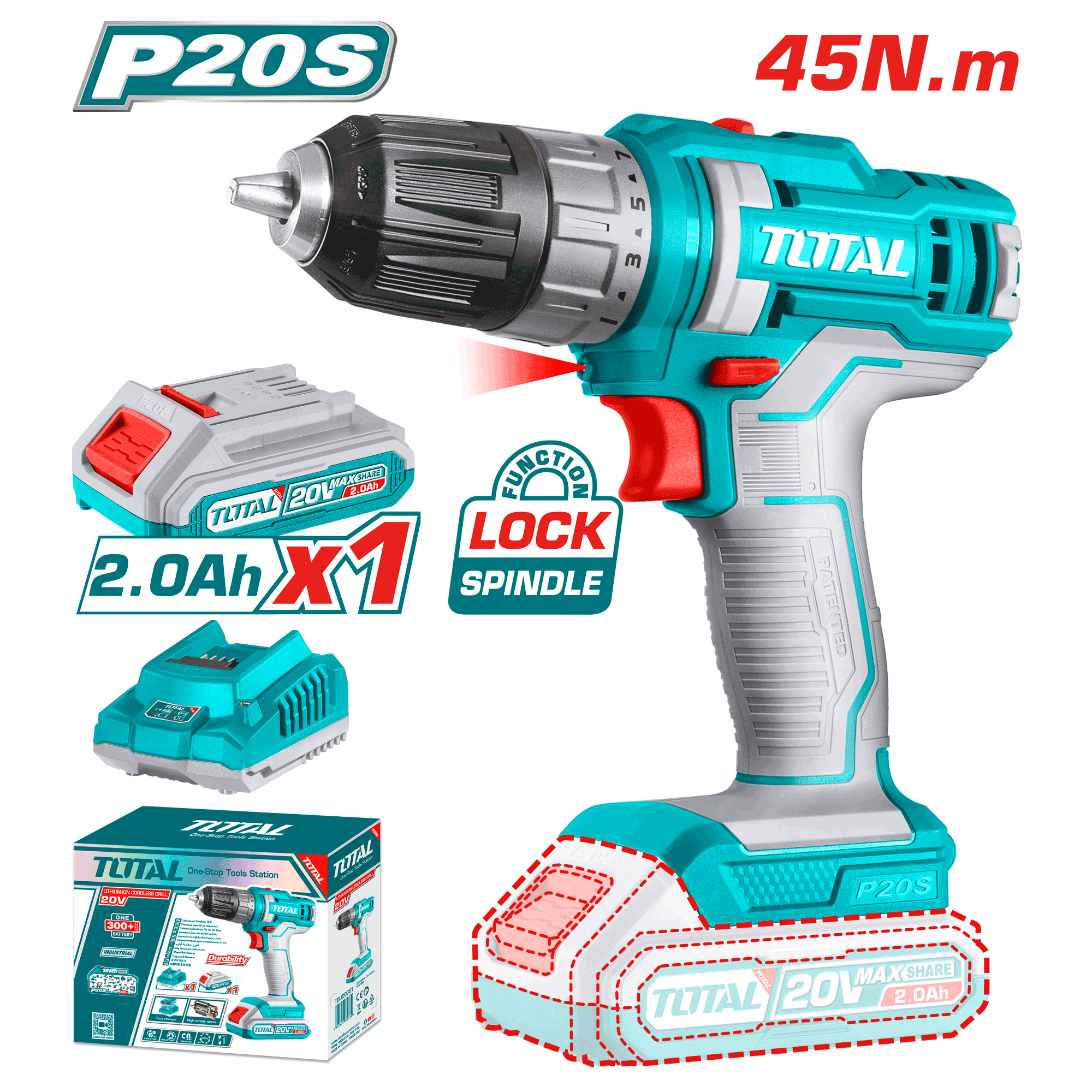 Çkëz 20V 1×2.0Ah bateri 45Nm TOTAL TDLI200518