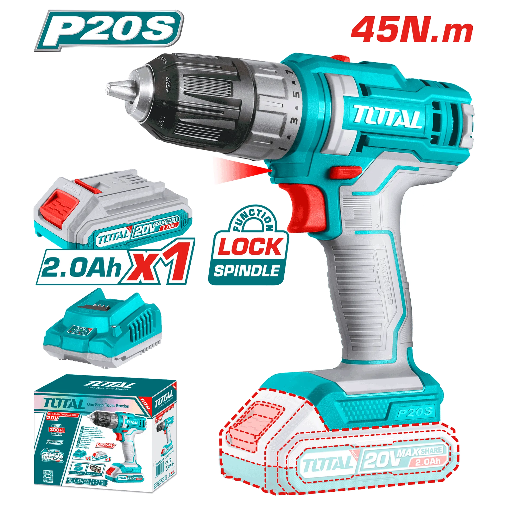 Çkëz 20V 1×2.0Ah bateri 45Nm TOTAL TDLI200518