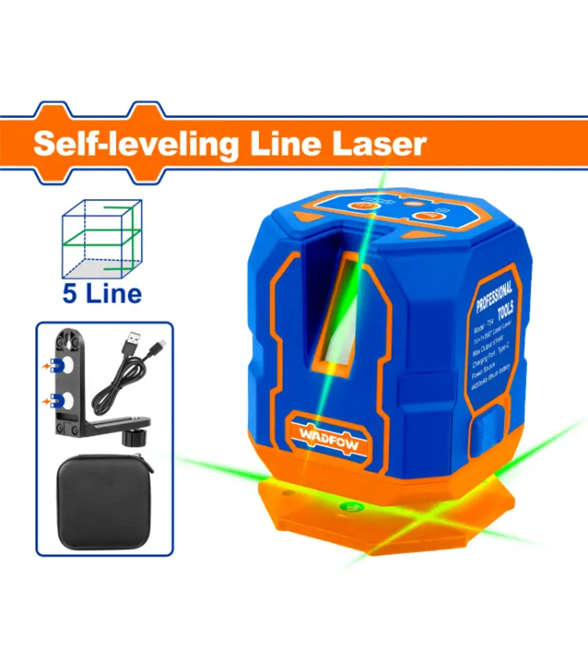 Nivelator lazer me 5 linja deri 30m WAD (raj i gjelbër WADFOW)