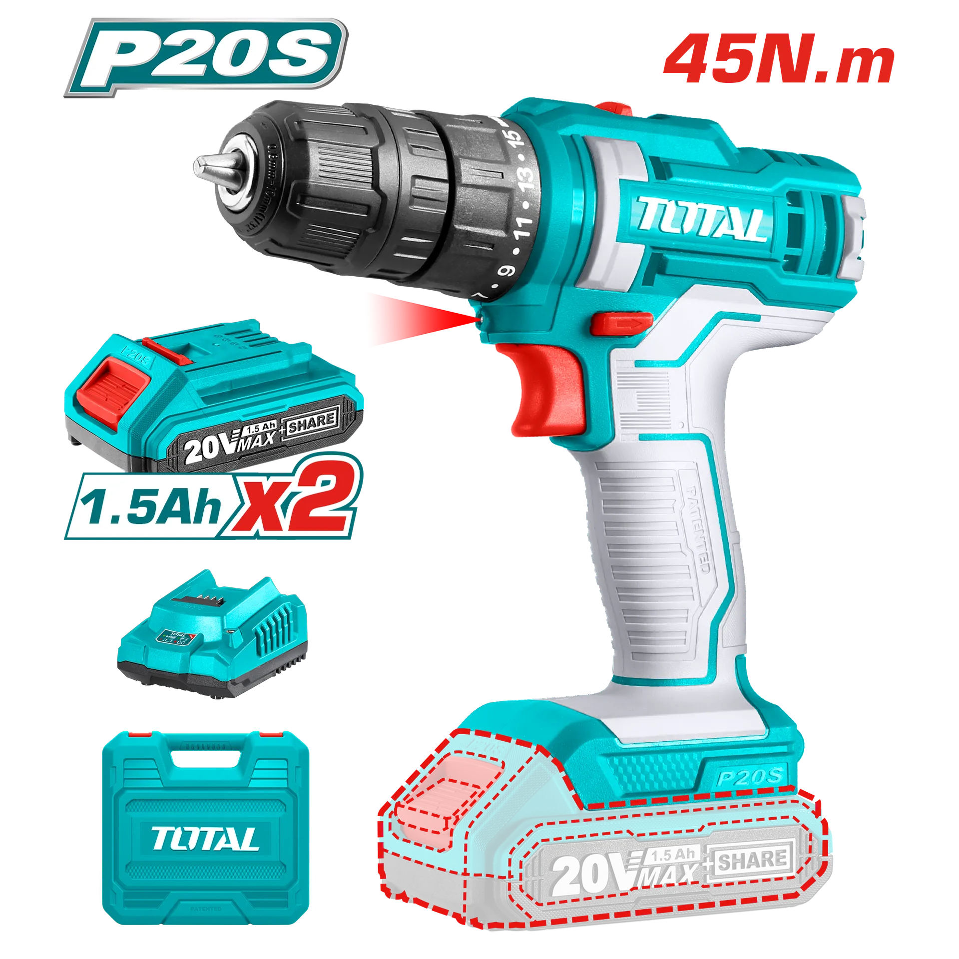 Shpuese TOTAL 20V 2×1.5Ah baterie TDLI20028