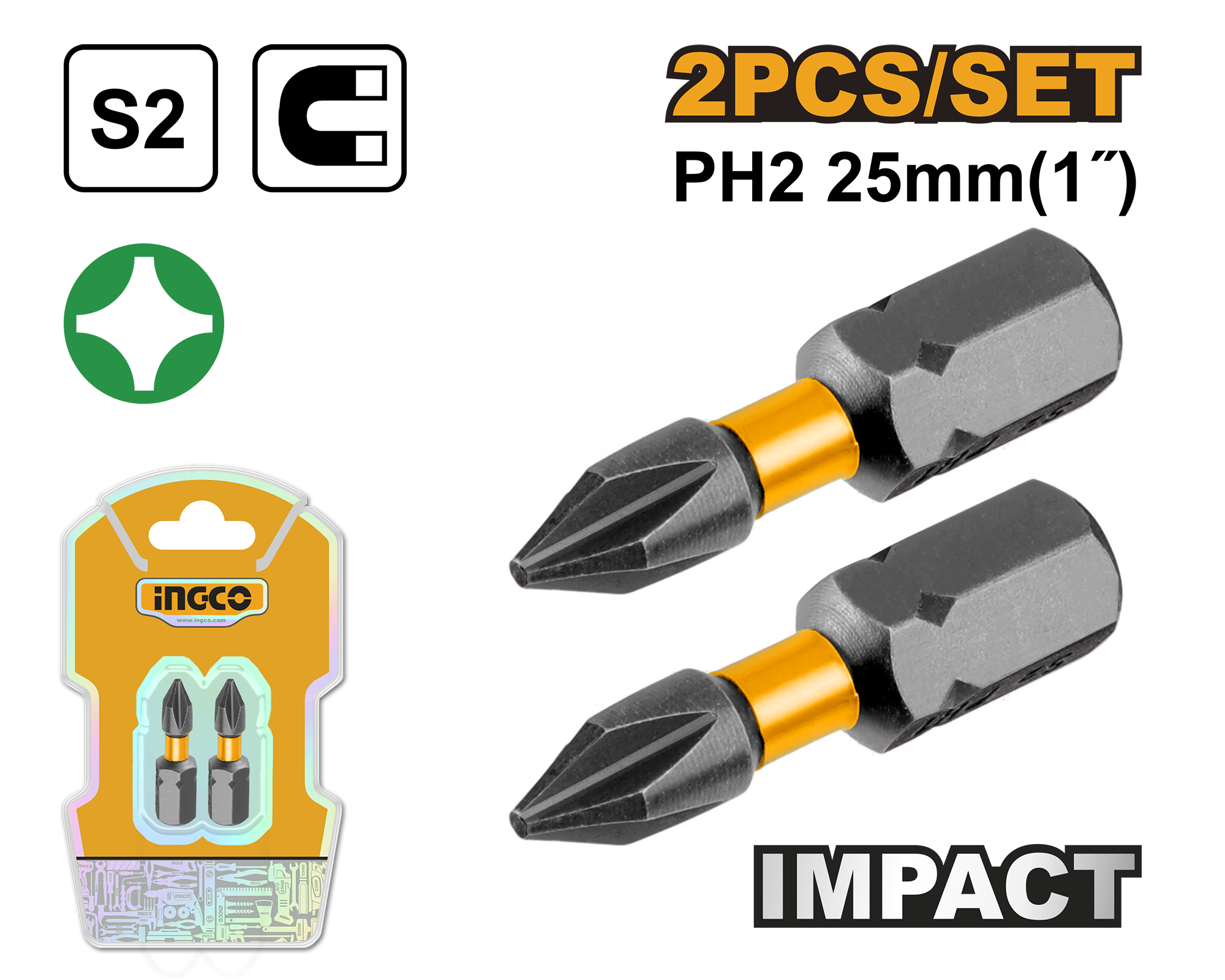 Set 2 Bitash PH2 25mm 2 copë INGCO SDBIM71PH225