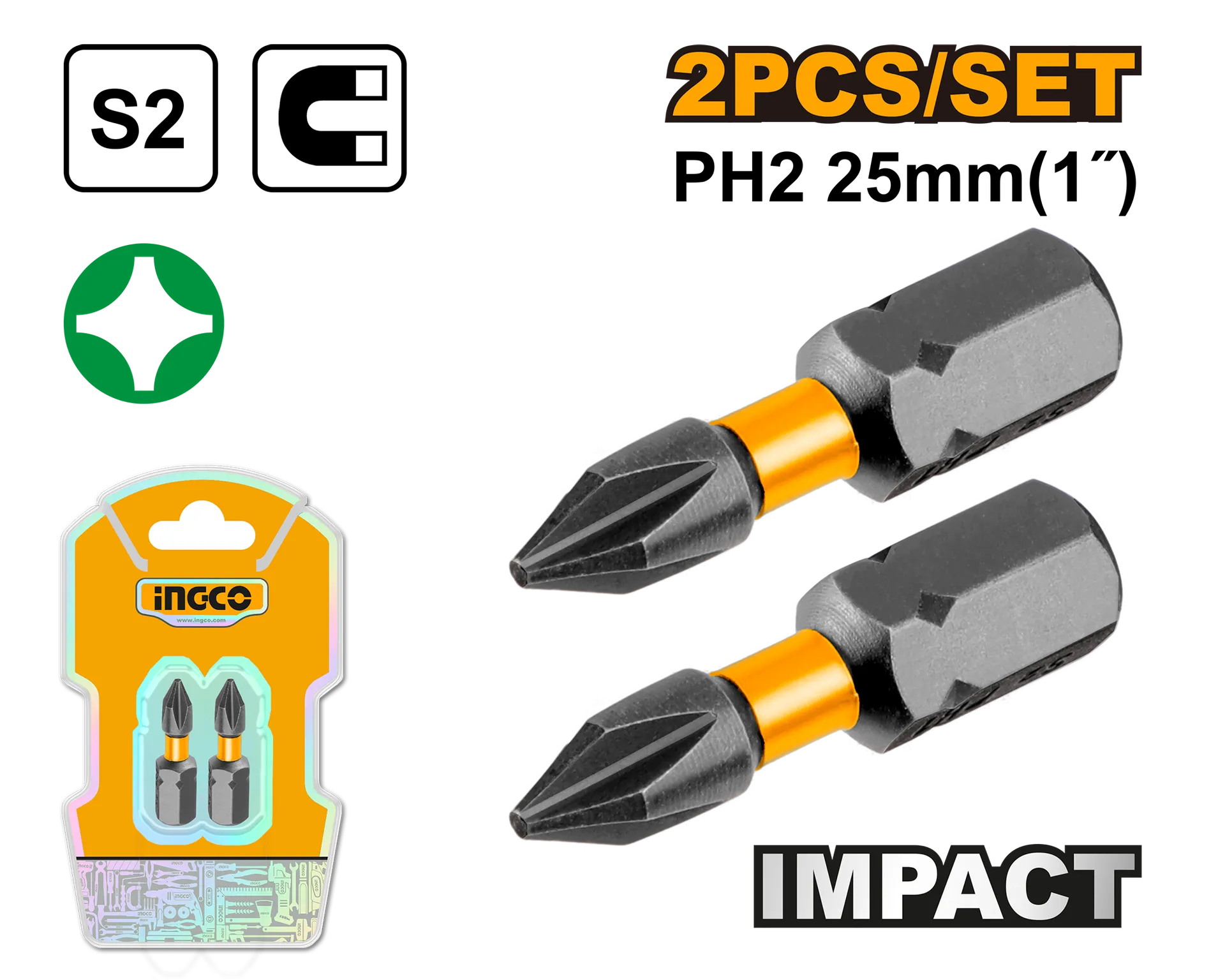 Set 2 Bitash PH2 25mm 2 copë INGCO SDBIM71PH225