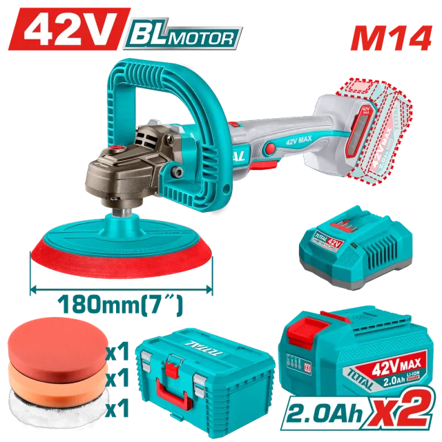 БАТЕРИСКА ПОЛИРКА TOTAL 42V 180MM 2×2.0Ah TAPLI42182