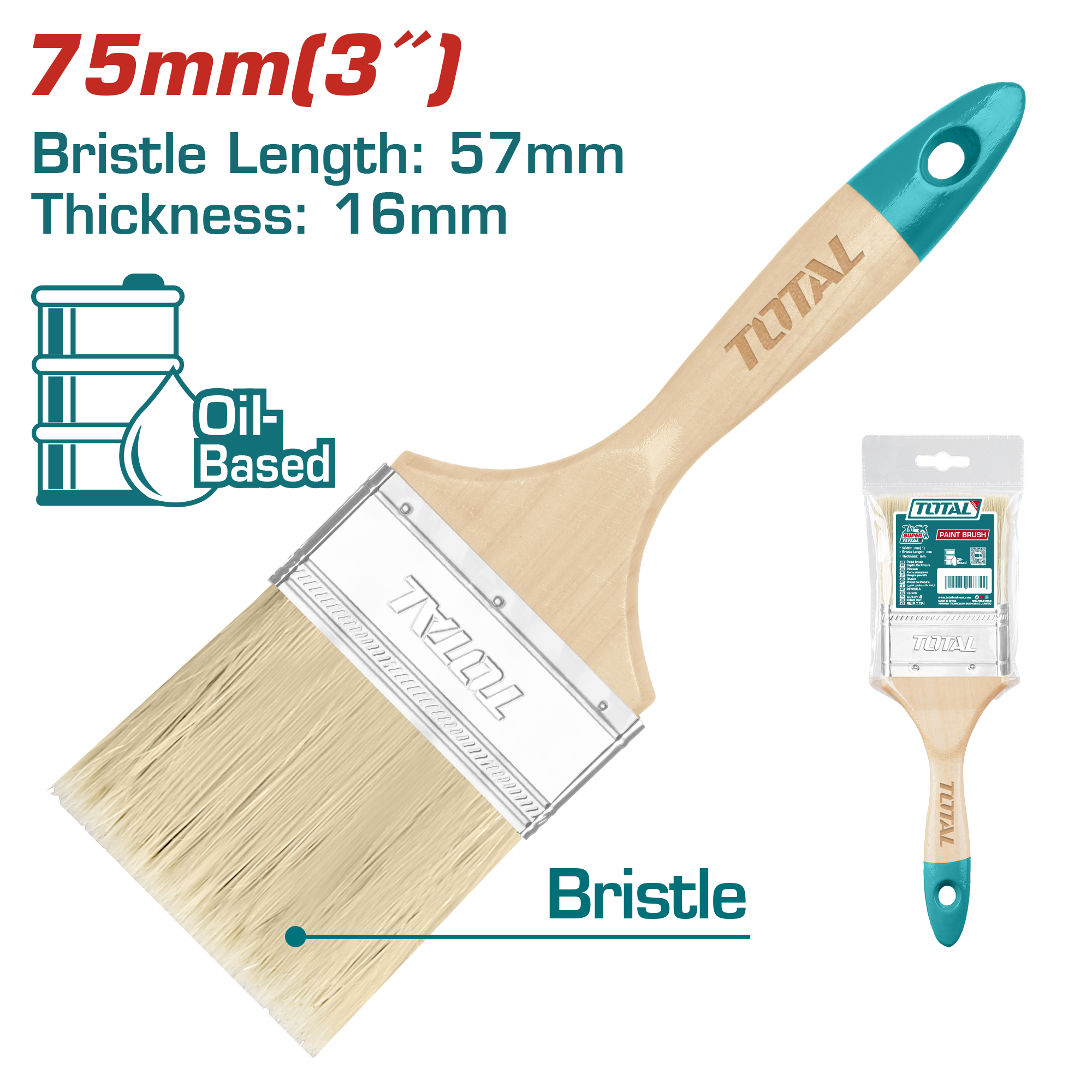 ЧЕТКА ЗА ФАРБАЊЕ 75mm ДРВЕНА РАЧКА TOTAL THT84031