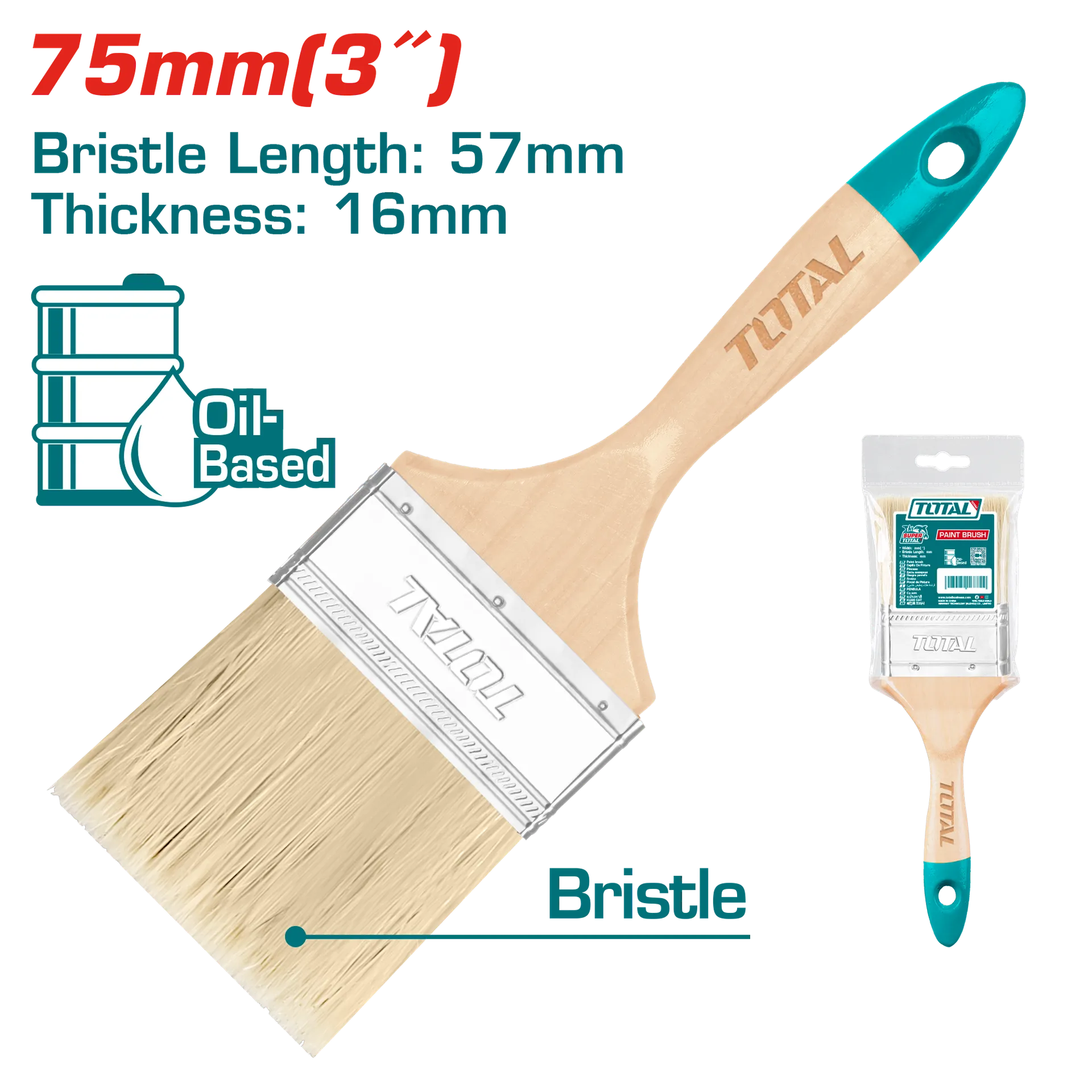 ЧЕТКА ЗА ФАРБАЊЕ 75mm ДРВЕНА РАЧКА TOTAL THT84031