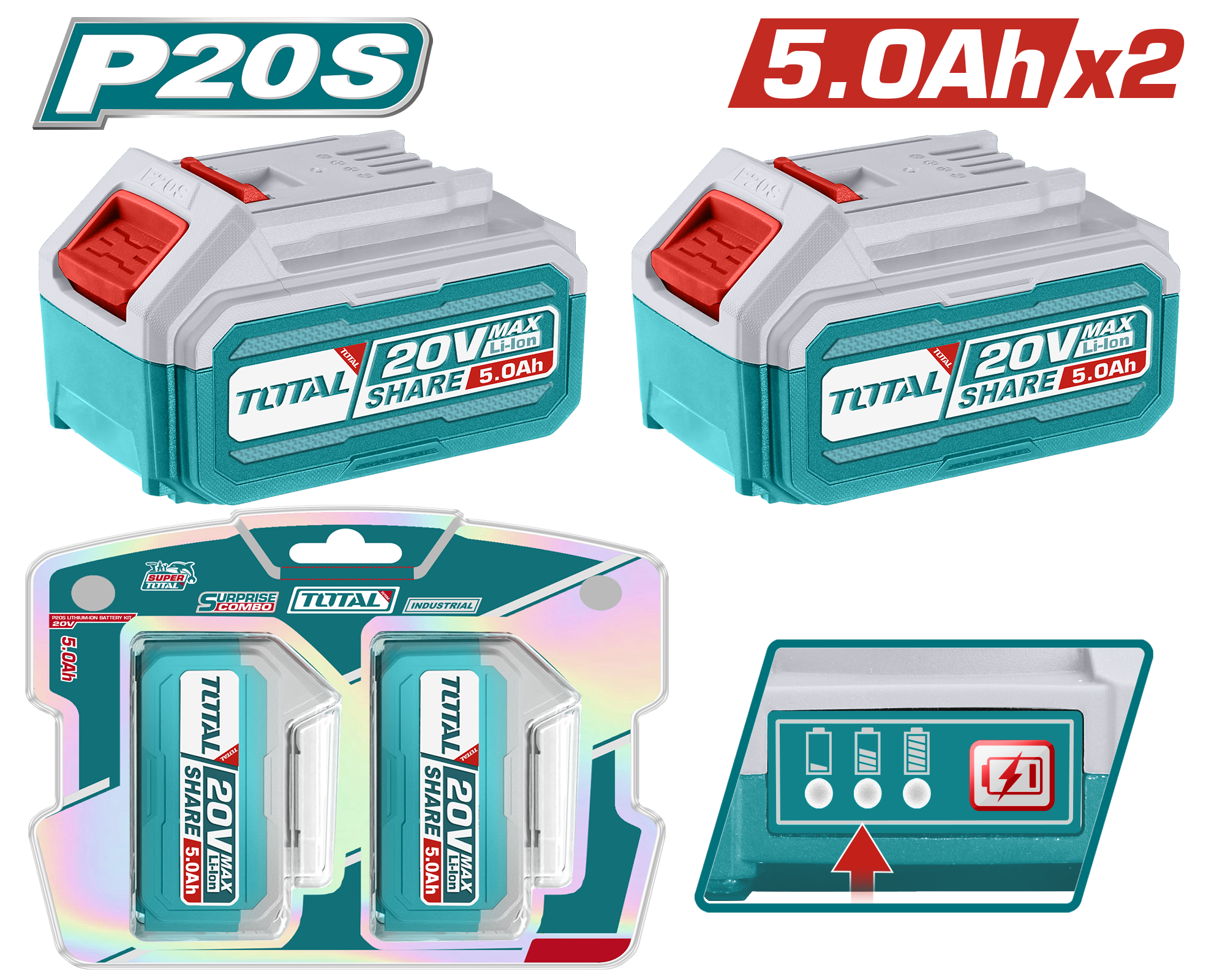 Bateria TOTAL 20V 2x5.0Ah TOSLI240464E