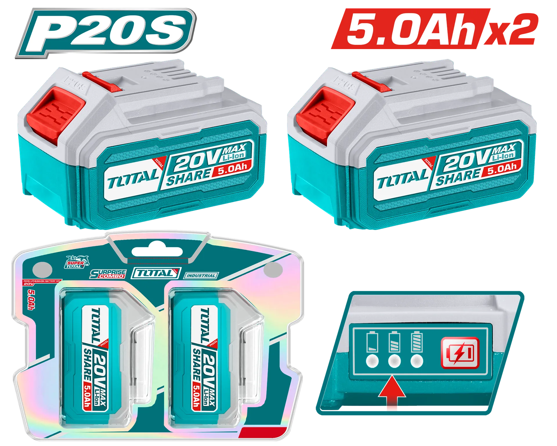 Bateria TOTAL 20V 2x5.0Ah TOSLI240464E