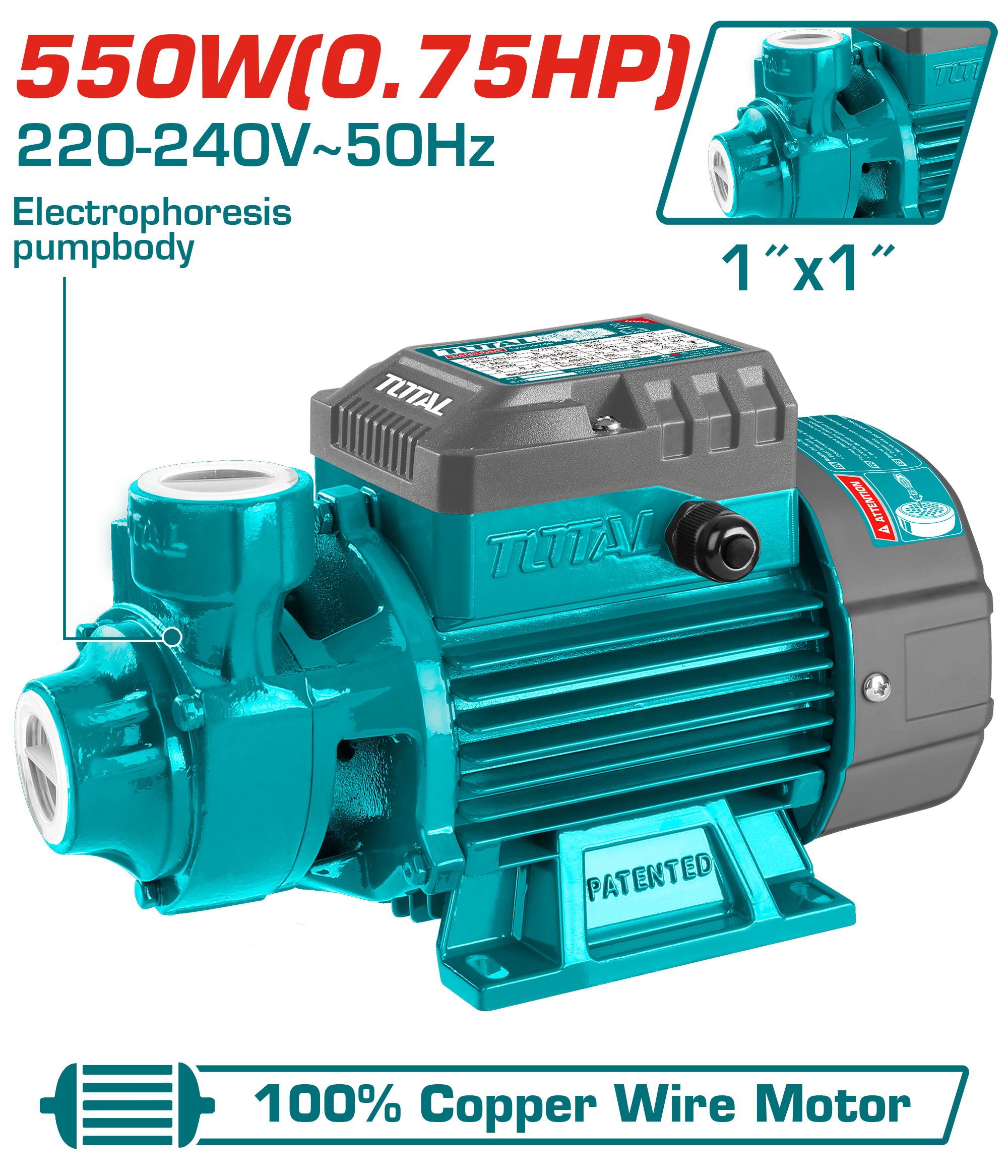 ЦЕНТРИФУГАЛНА ПУМПА ЗА ВОДА 0.55KW TOTAL TWP15506