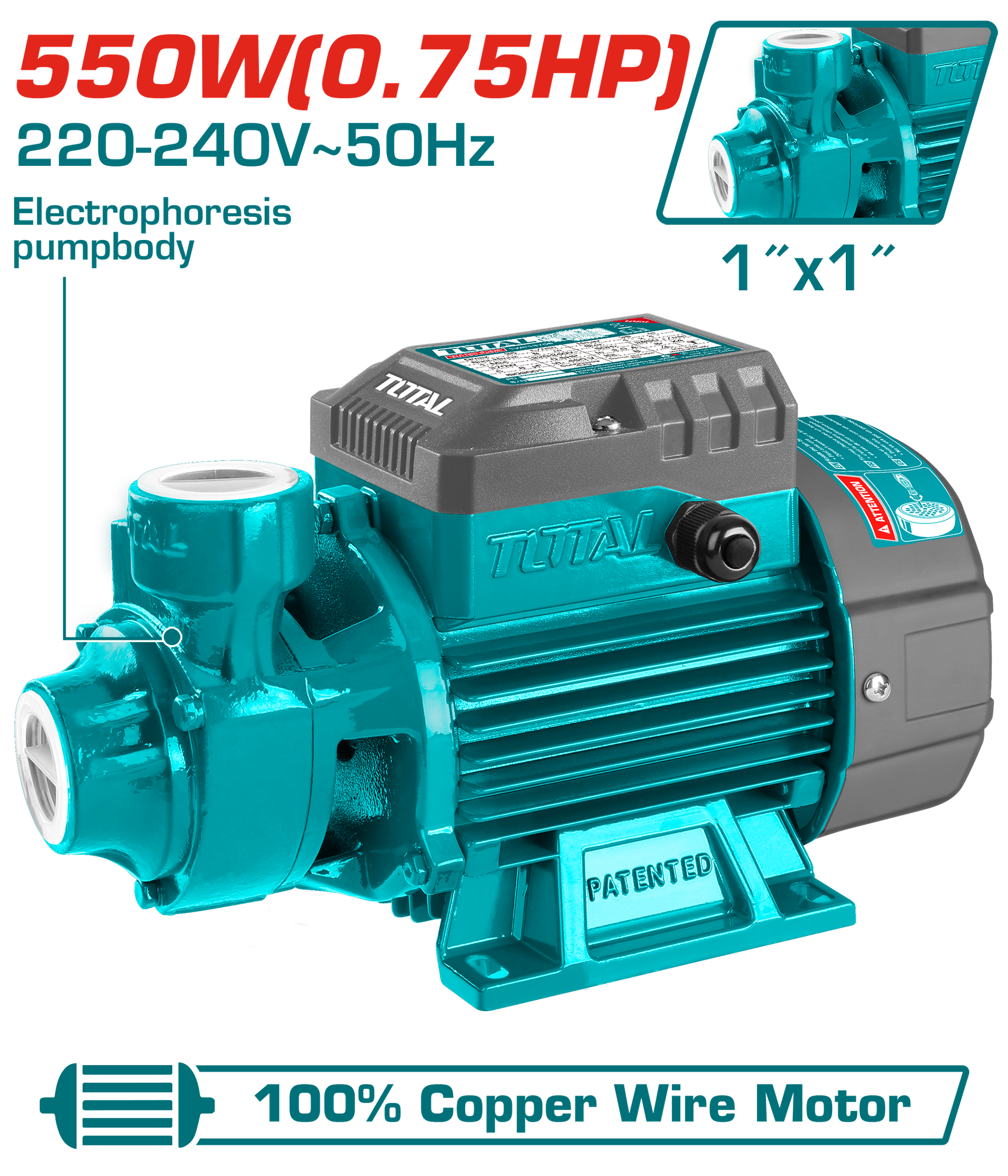 ЦЕНТРИФУГАЛНА ПУМПА ЗА ВОДА 0.55KW TOTAL TWP15506