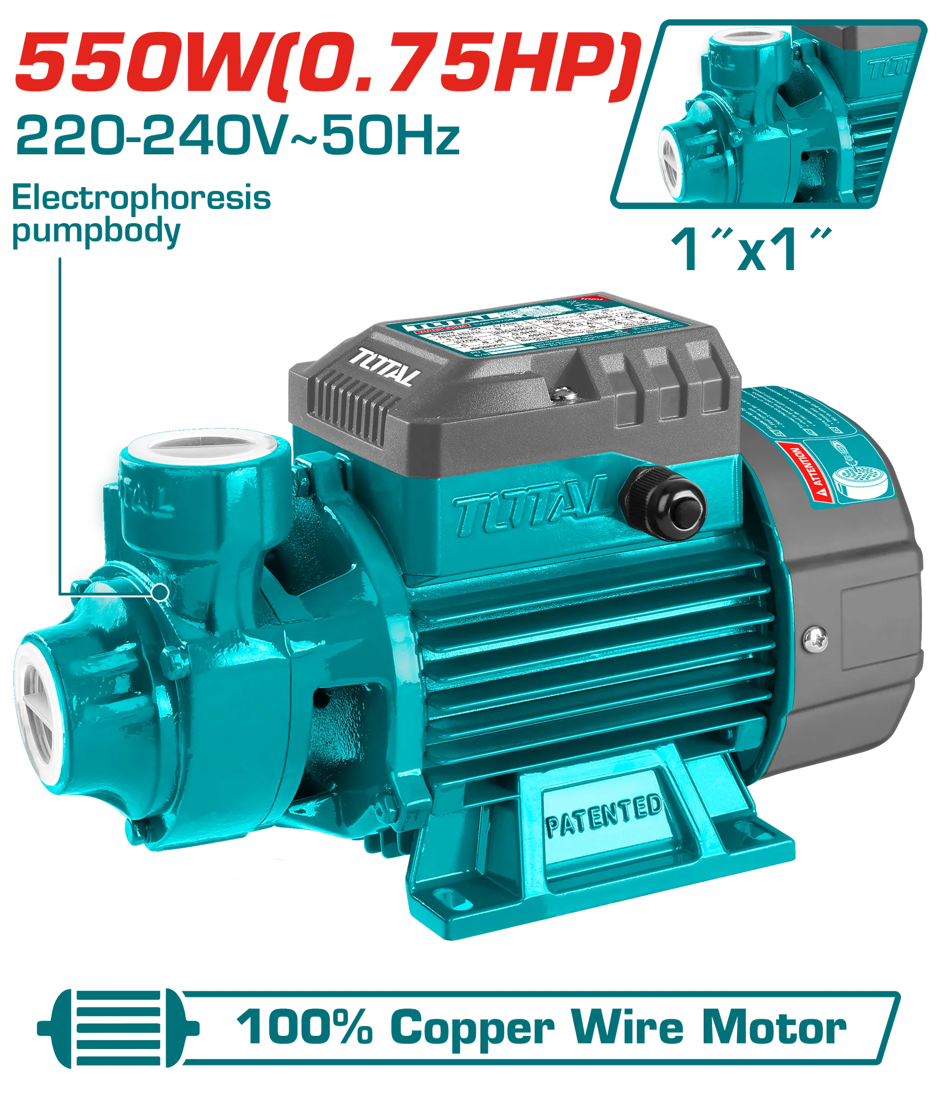 ЦЕНТРИФУГАЛНА ПУМПА ЗА ВОДА 0.55KW TOTAL TWP15506
