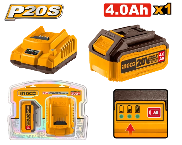 БАТЕРИЈА 20V 1x2x4.0Ah + ПОЛНАЧ 2A INGCO FBCPK1214