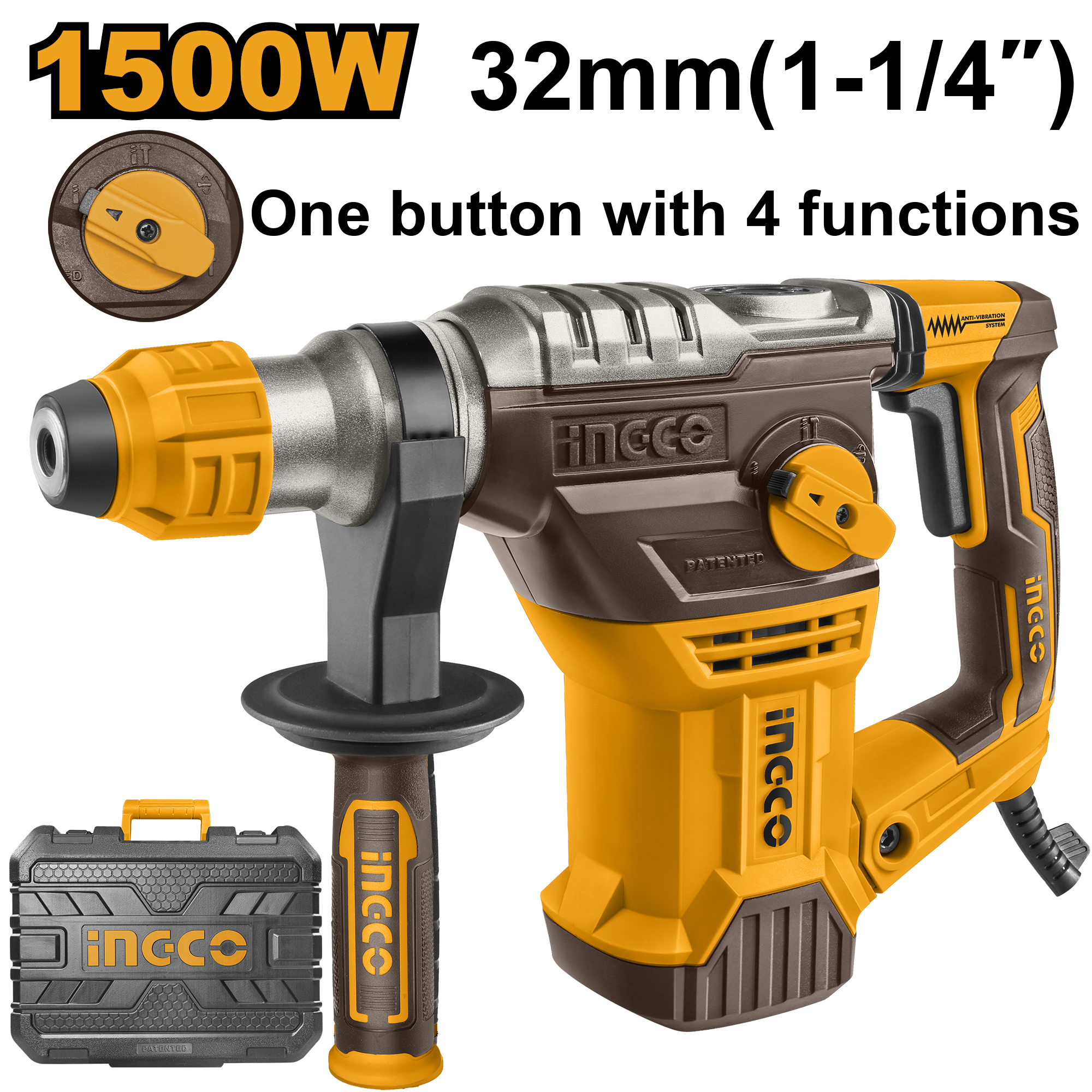 Çekiç elektrik shpues SDS+ 1500W 5.5J INGCO RH150068
