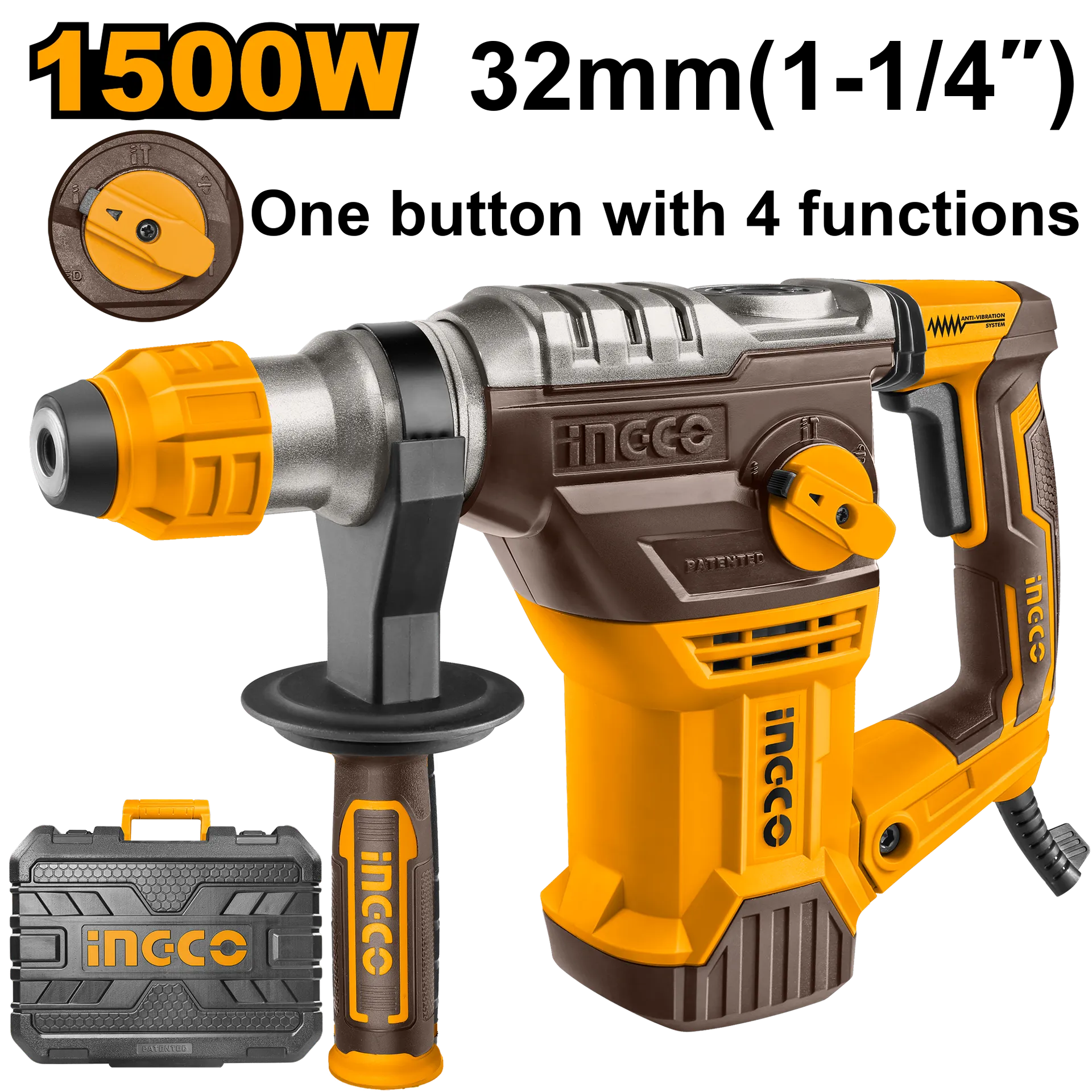 Çekiç elektrik shpues SDS+ 1500W 5.5J INGCO RH150068