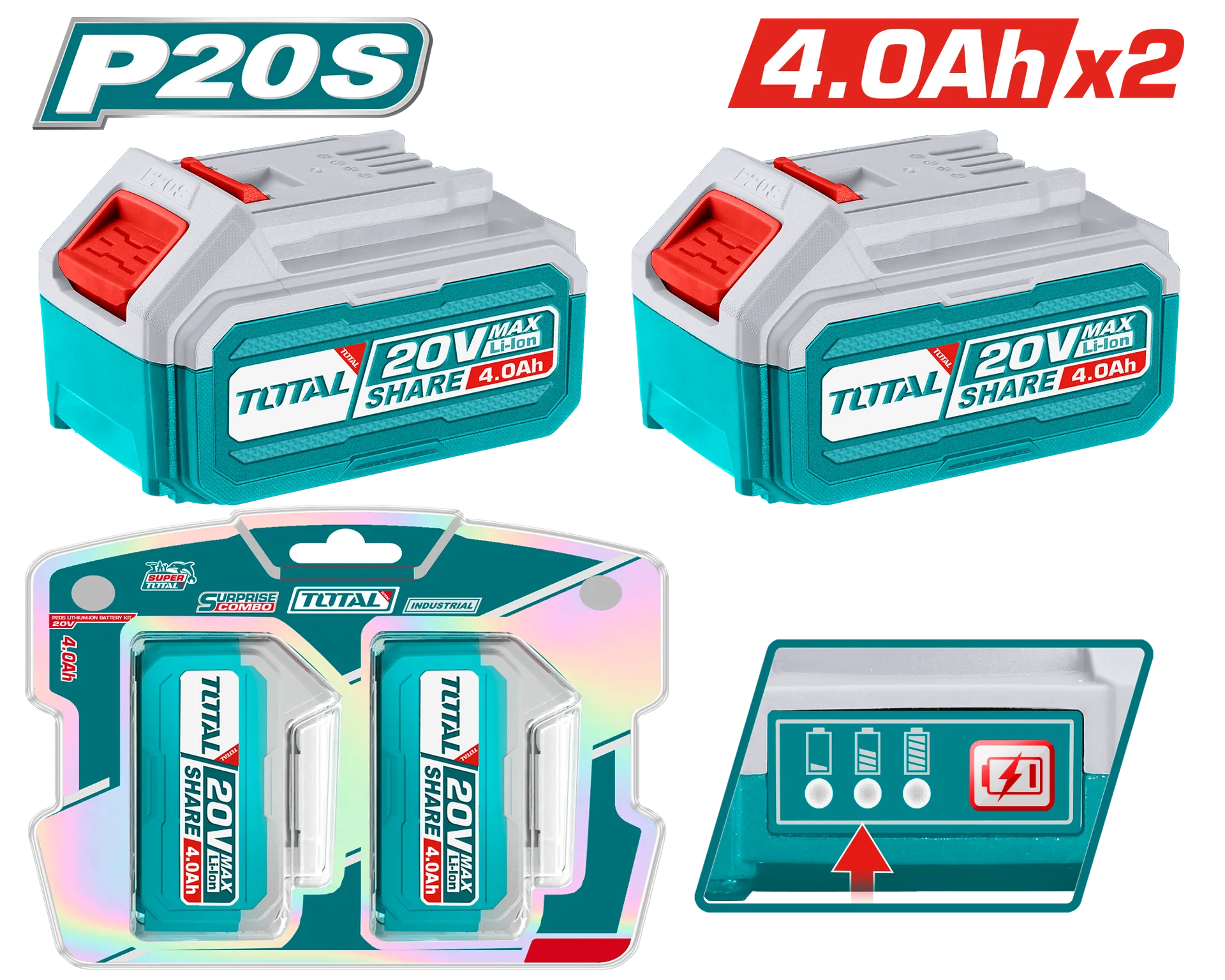 Bateria TOTAL 20V 2x4.0Ah TOSLI240312E