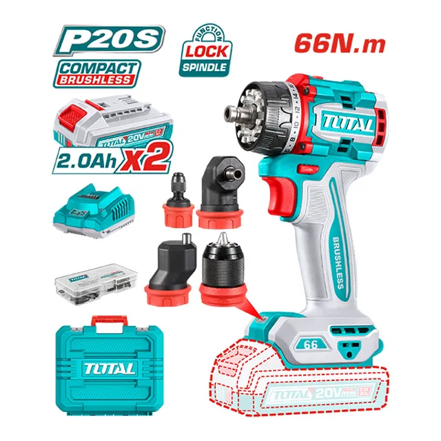Trepan multifunksional 4 në 1 brushless 20V 66Nm 2x2.0Ah TOTAL TDLI206686