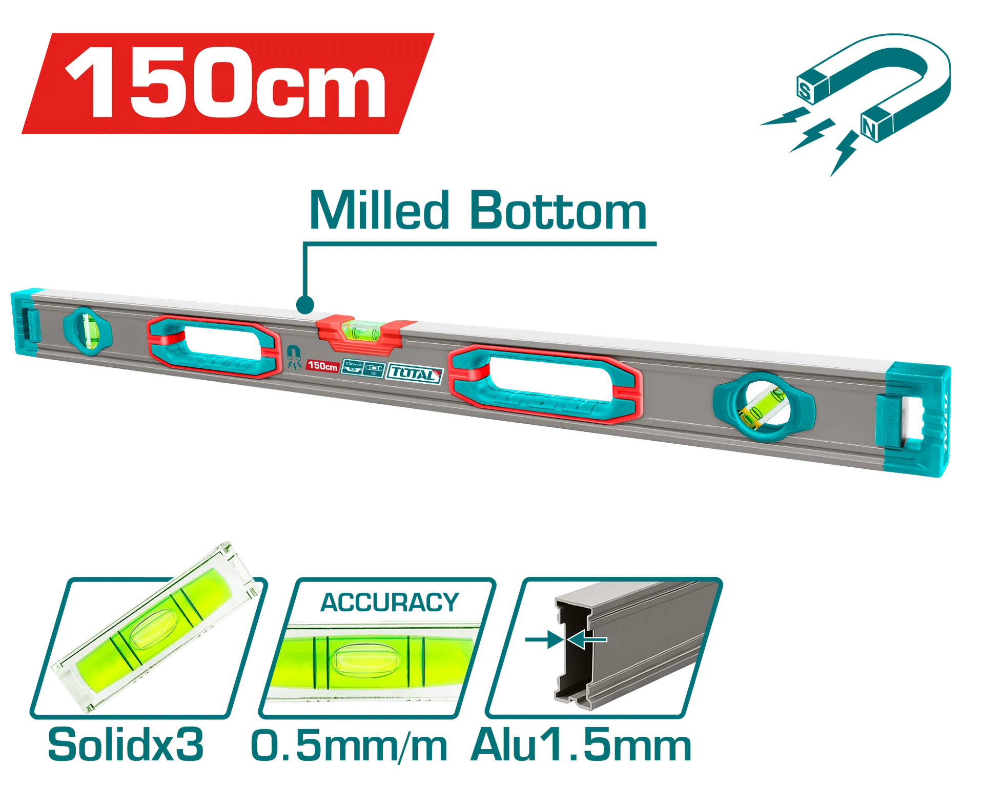 Nivel ujëmërnës me magnet 150CM TOTAL TMT215028M