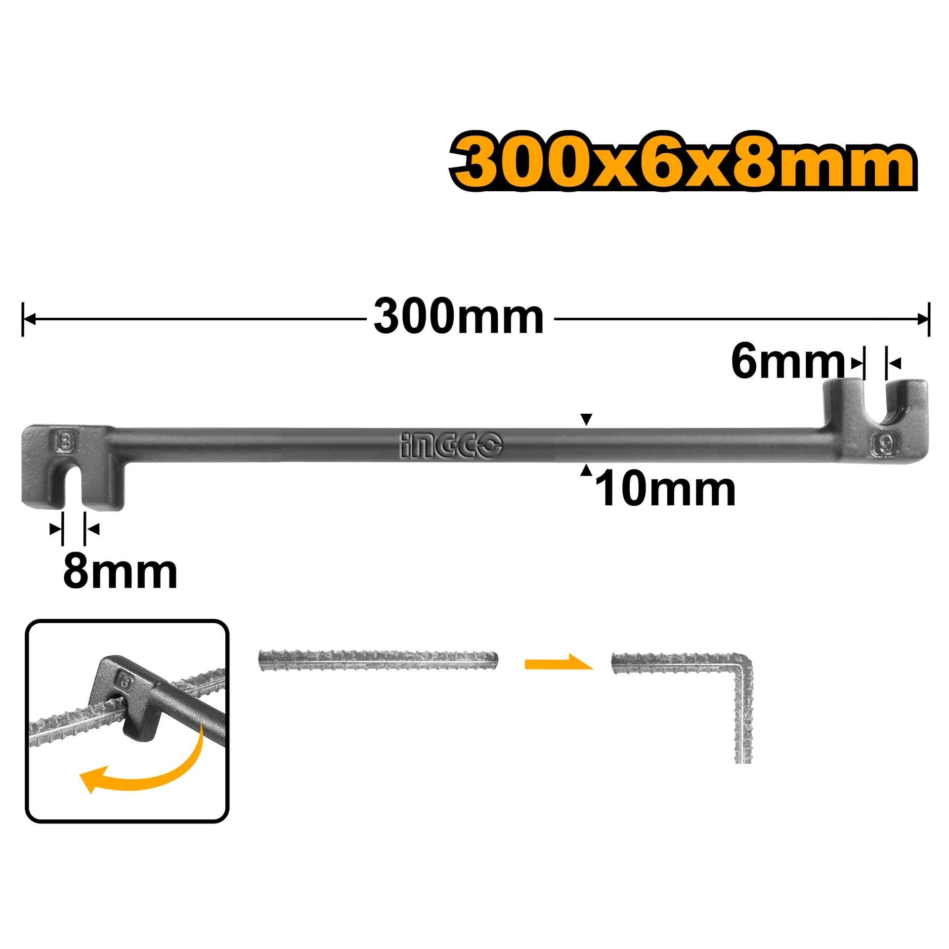 КЛУЧ ЗА ВИТКАЊЕ АРМАТУРА 6×8 INGCO HBB06081