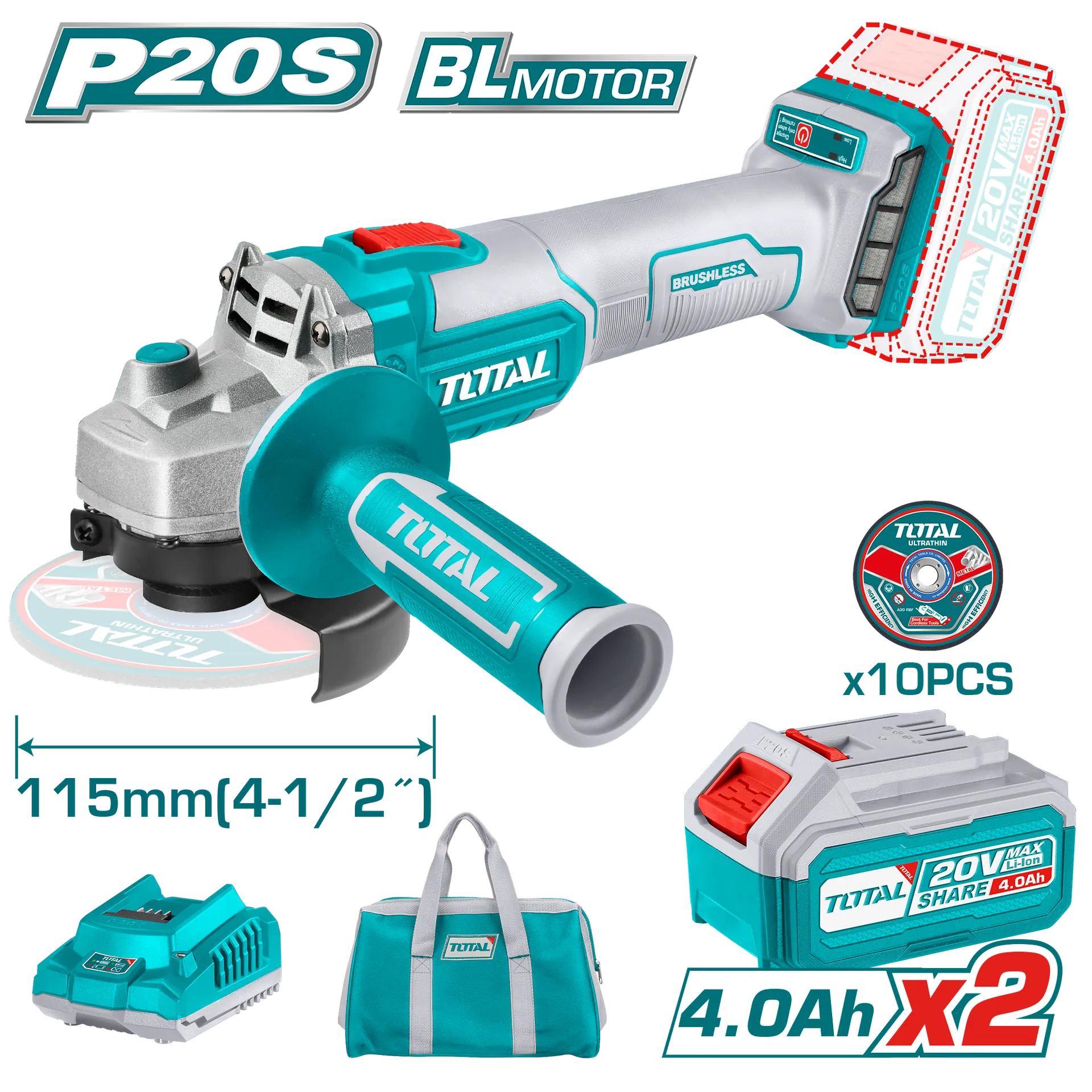 Ponuese kondere 20V 2×4.0Ah baterite TOTAL TAGLI2011582