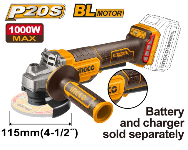 БАТЕРИСКА БРУСИЛКА 20V 115mm 3000/8000 RPM СОЛО БЕЗ БАТЕРИИ INGCO CAGLI211156