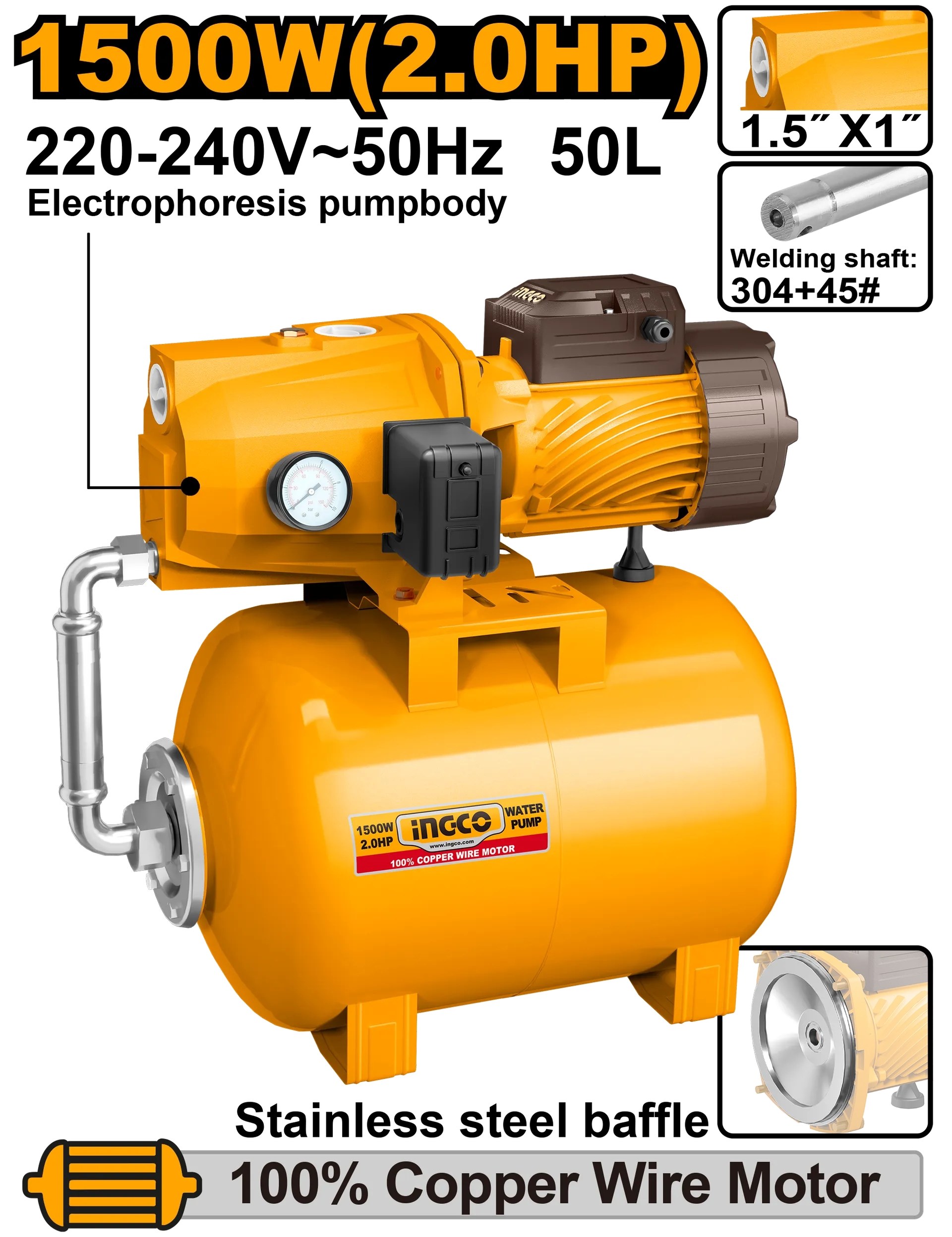 1.5KW ПУМПА ЗА ВОДА ХИДРОФОР INGCO JPT150068