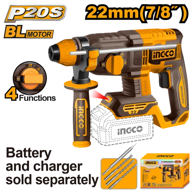 УДАРЕН ЧЕКАН ДУПЧАЛКА SDS+ 20V СОЛО БЕЗ БАТЕРИИ 22mm INGCO CRHLI21228