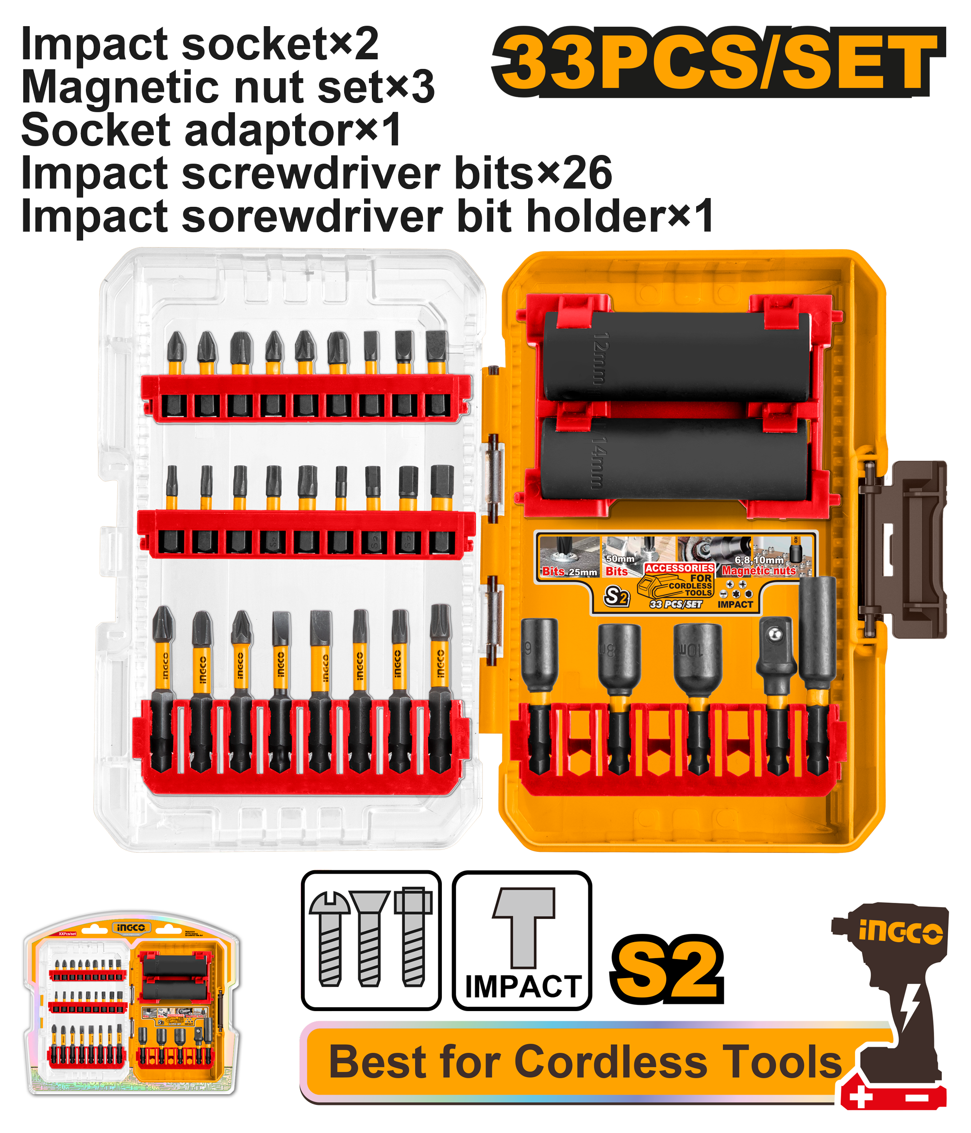 Komplet shtepiak + përfundim 33/1 INGCO AKDL63306