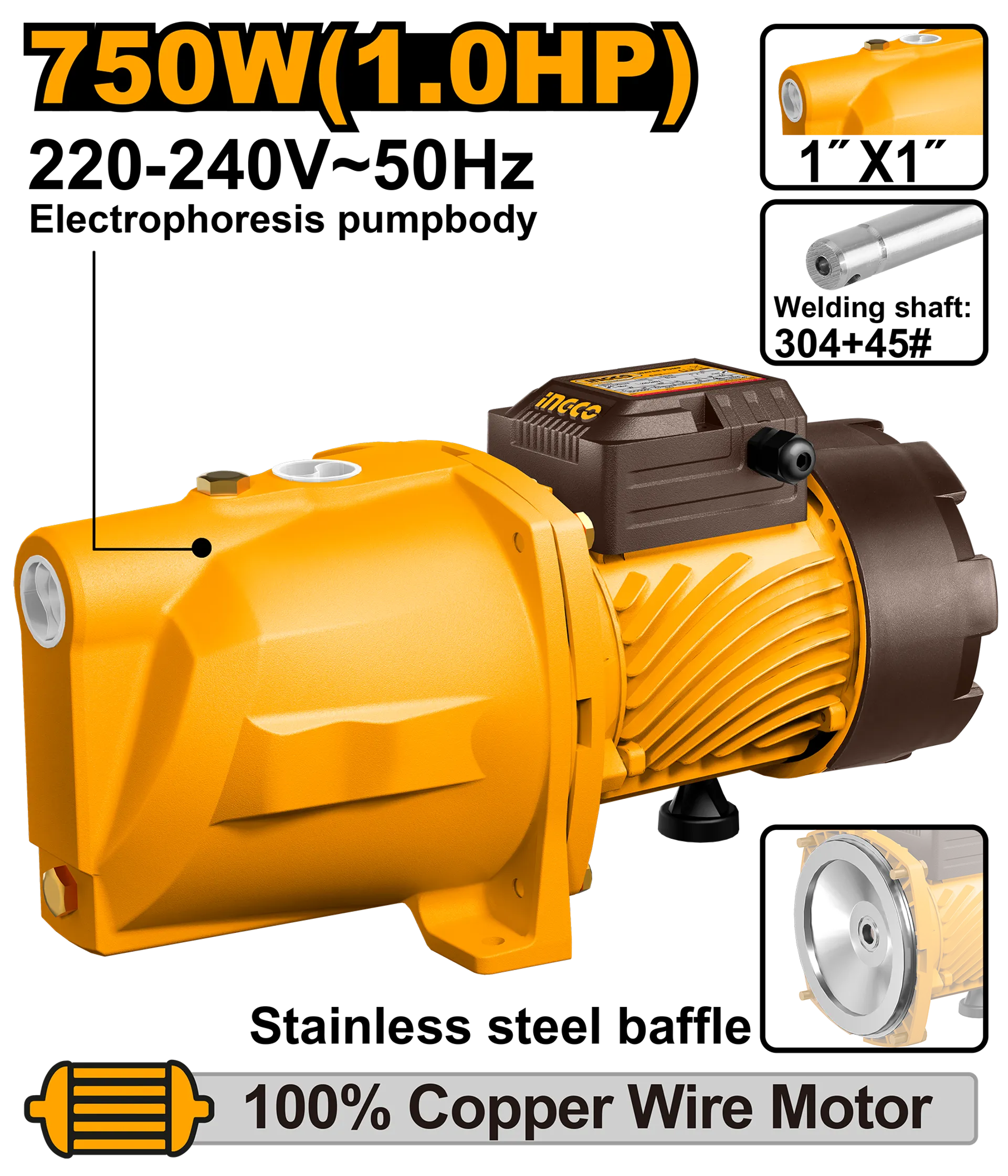 Pompë Vakum për Ujë 0.75KW 1″ INGCO JP075068