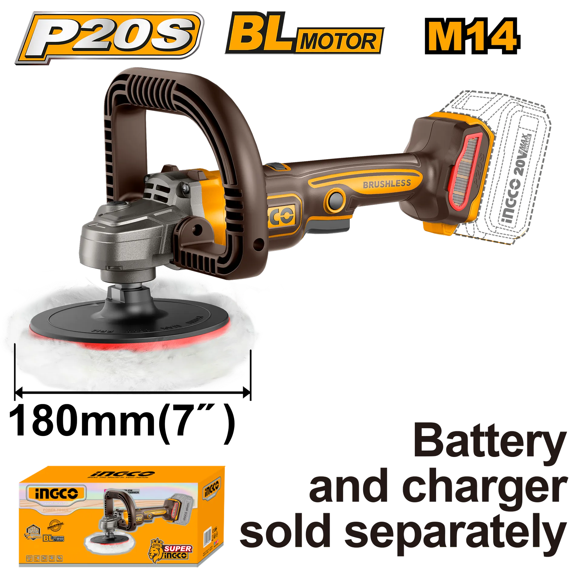 Polirues 180mm 20V solo pa baterive INGCO APLI2018