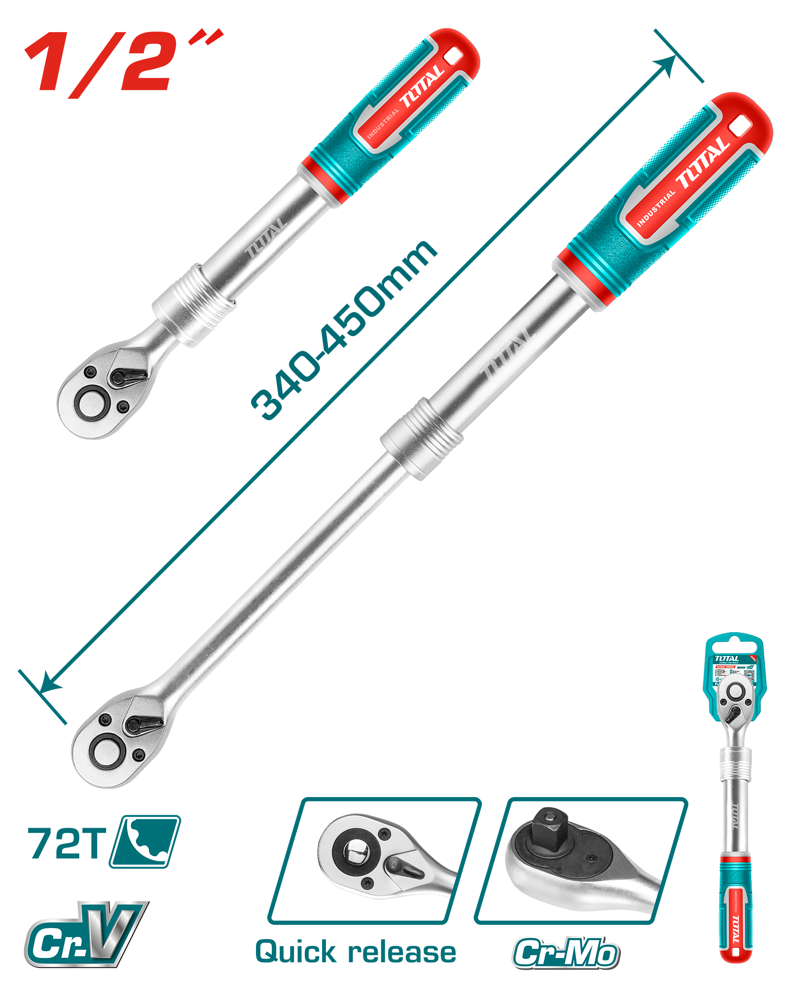 Çelës raca TOTAL 1/2″ teleskopik THT106128L