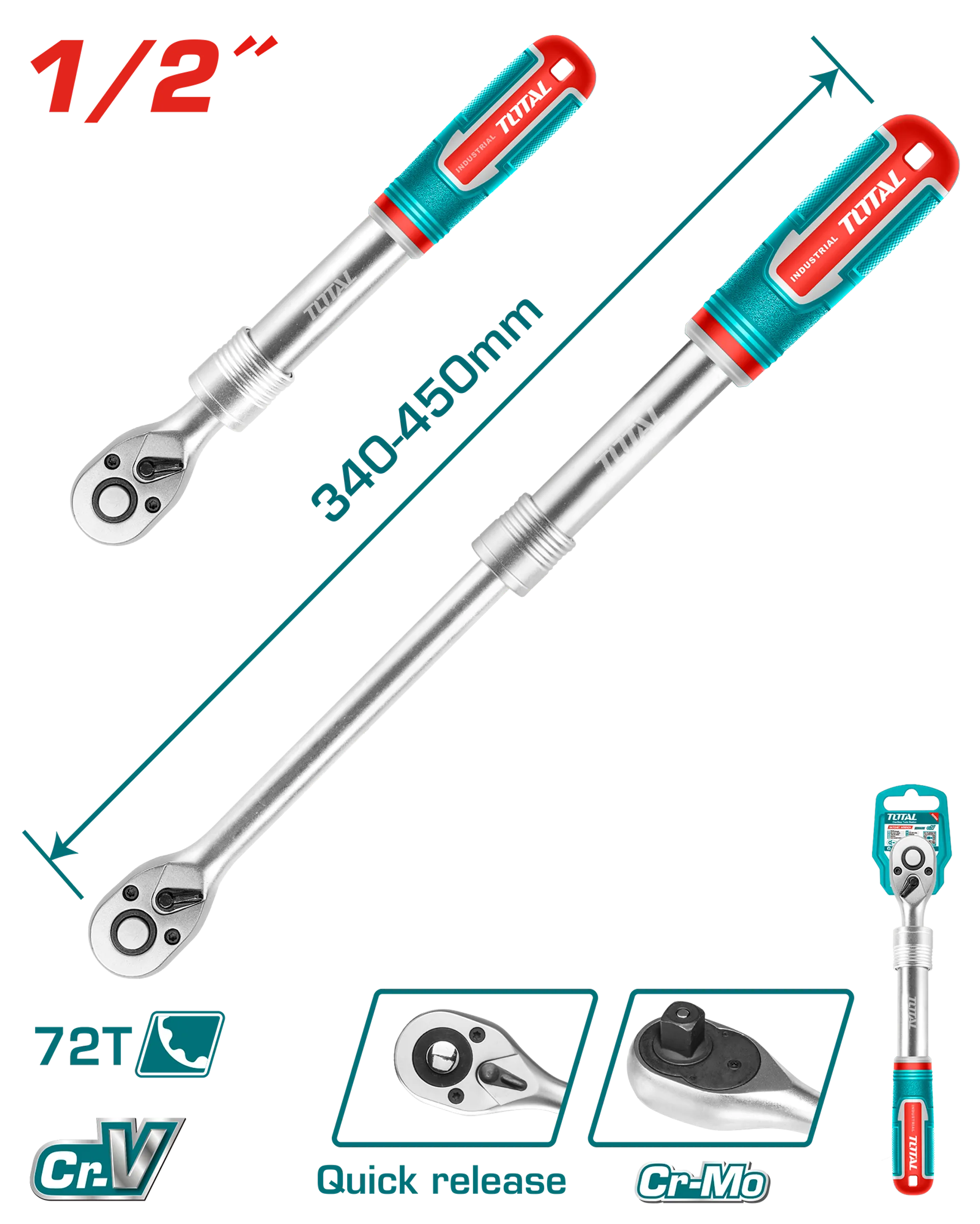 Çelës raca TOTAL 1/2″ teleskopik THT106128L