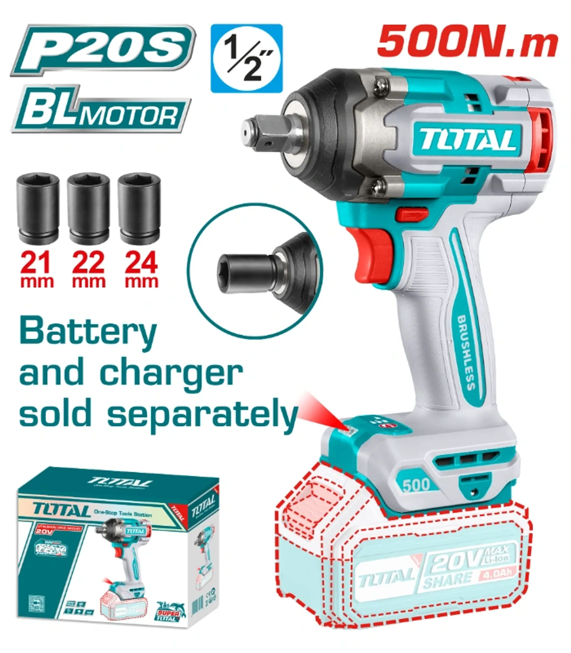 Shpuese drite 500Nm 20V vetëm pa bateri TOTAL TIWLI20501