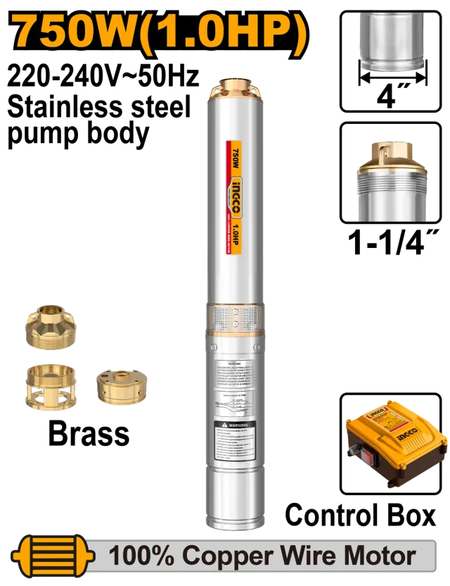 Pompë zhytese për ujë raketuese + bashkim 750W arqendje INGCO DWP75062