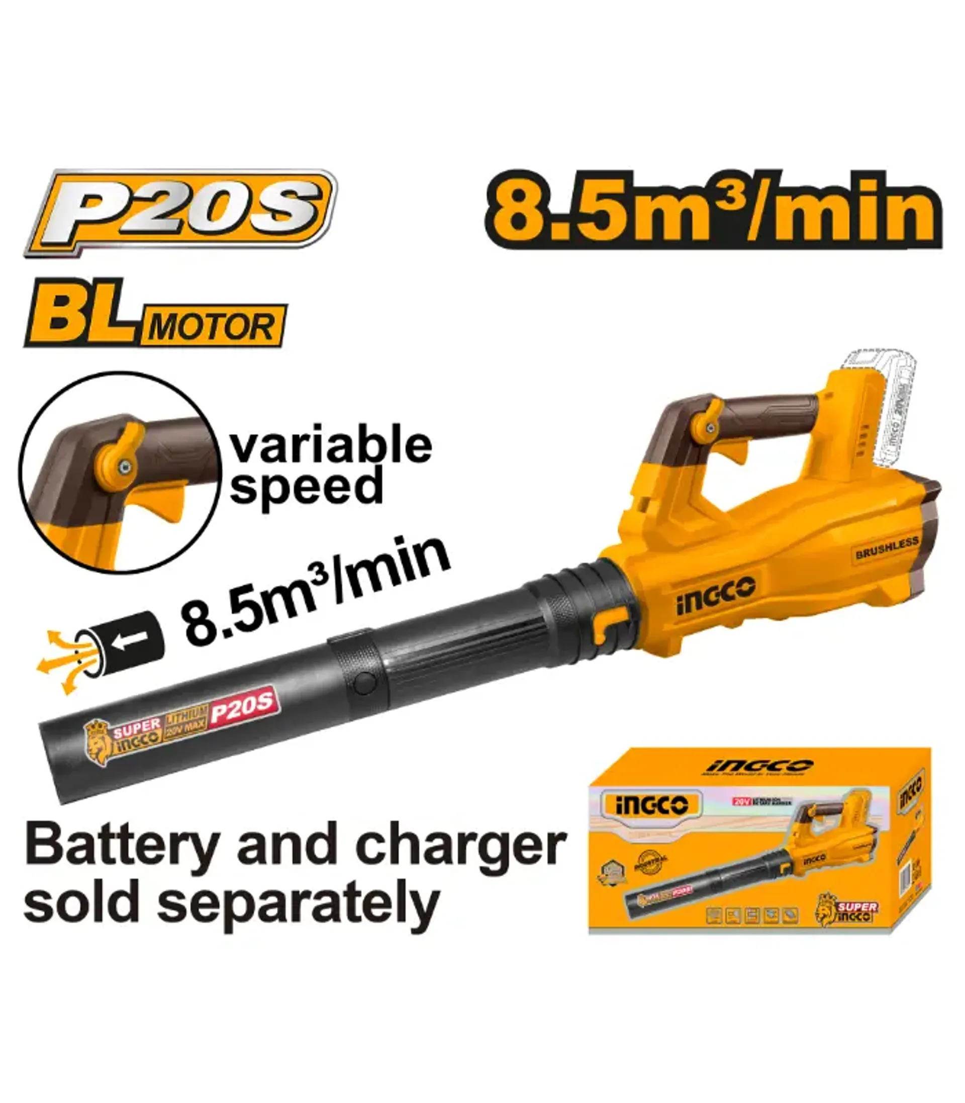 Aspirator duvues baterie 20V solo pa baterije INGCO BL-CABLI20428