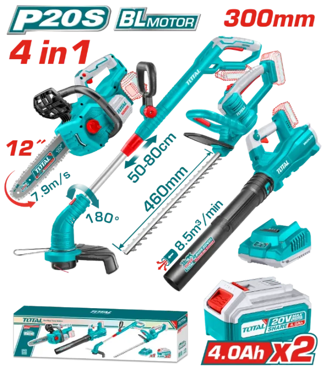 COMBO СЕТ 4/1 ГРАДИНАРСКИ 20V 2×4.0Ah TOTAL TOSLI250496(M)