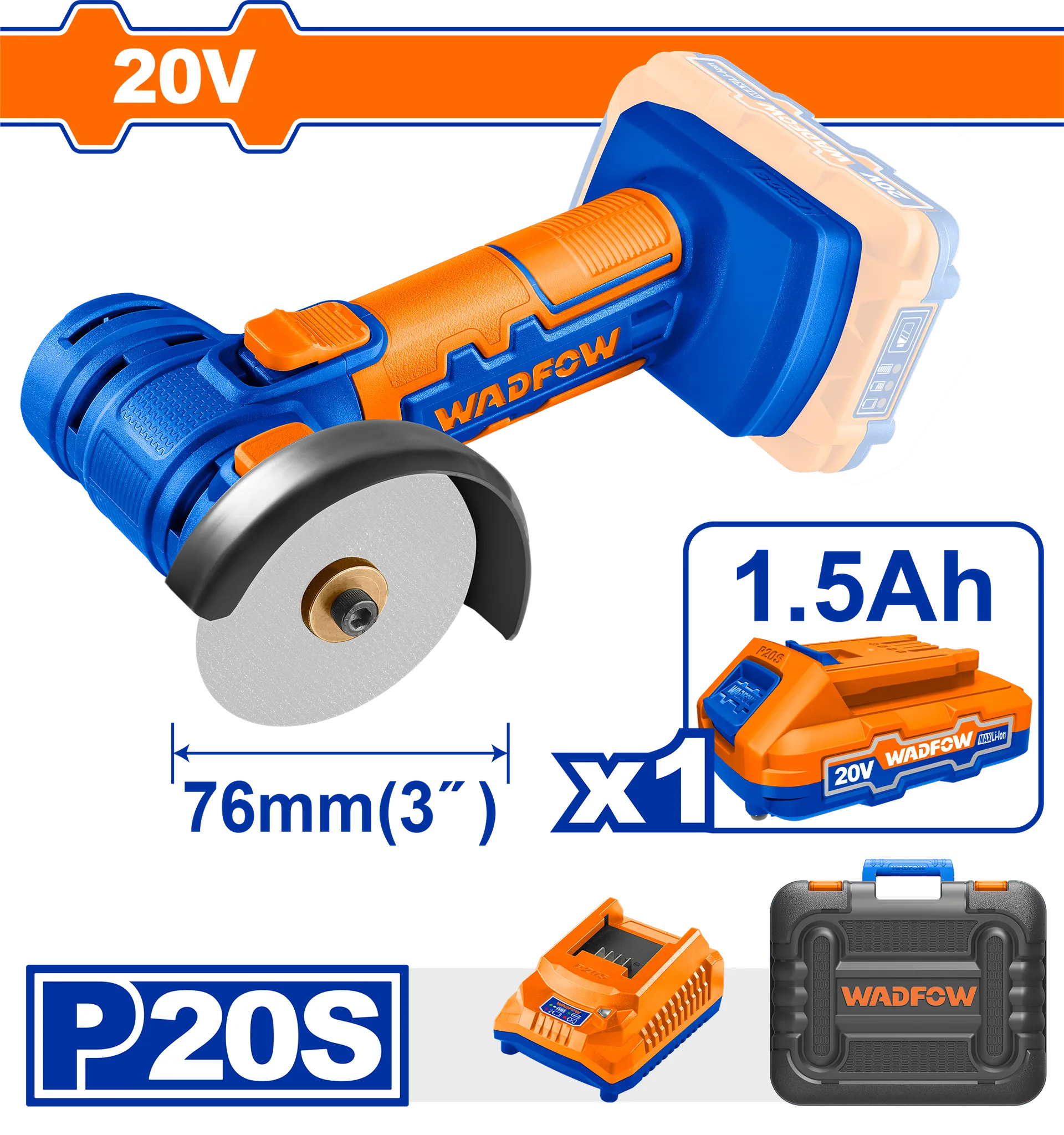 Mini brusi bateri 20V 76mm 1.5Ah WADFOW WLAP571