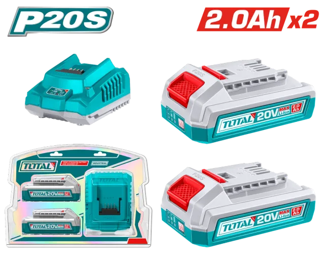 БАТЕРИИ TOTAL 20V 2×2.0Ah + ПОЛНАЧ 2А TFBCPK1222