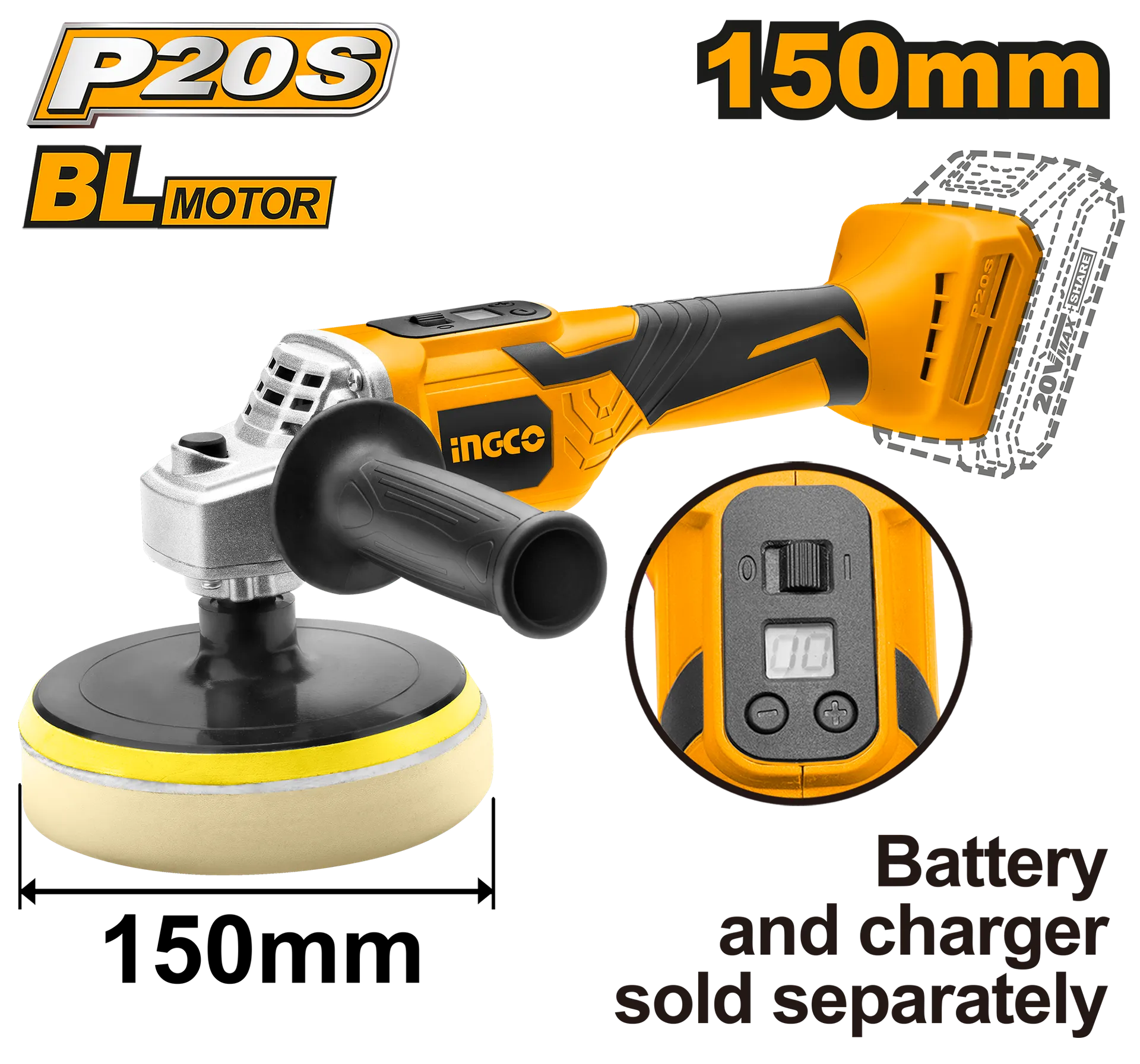 Polituese 150mm 20V solo pa bateri INGCO APLI2001