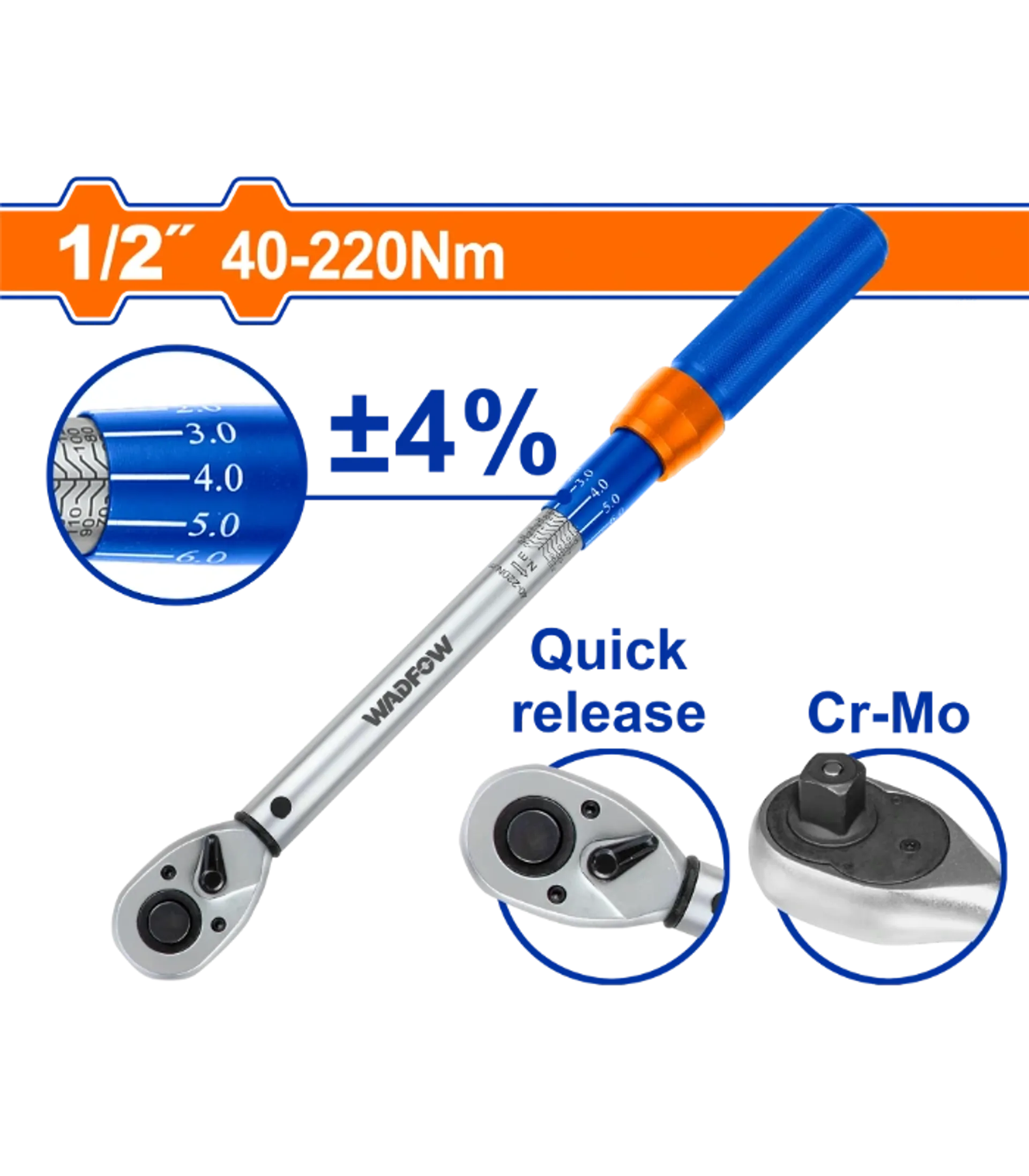 Çelës çift-i rrotullues 1/2″ 40-220NM WADFOW WWQ7D21