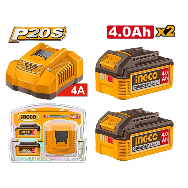 БАТЕРИИ INGCO 20V 2×4.0Ah + ПОЛНАЧ FBCPK2013