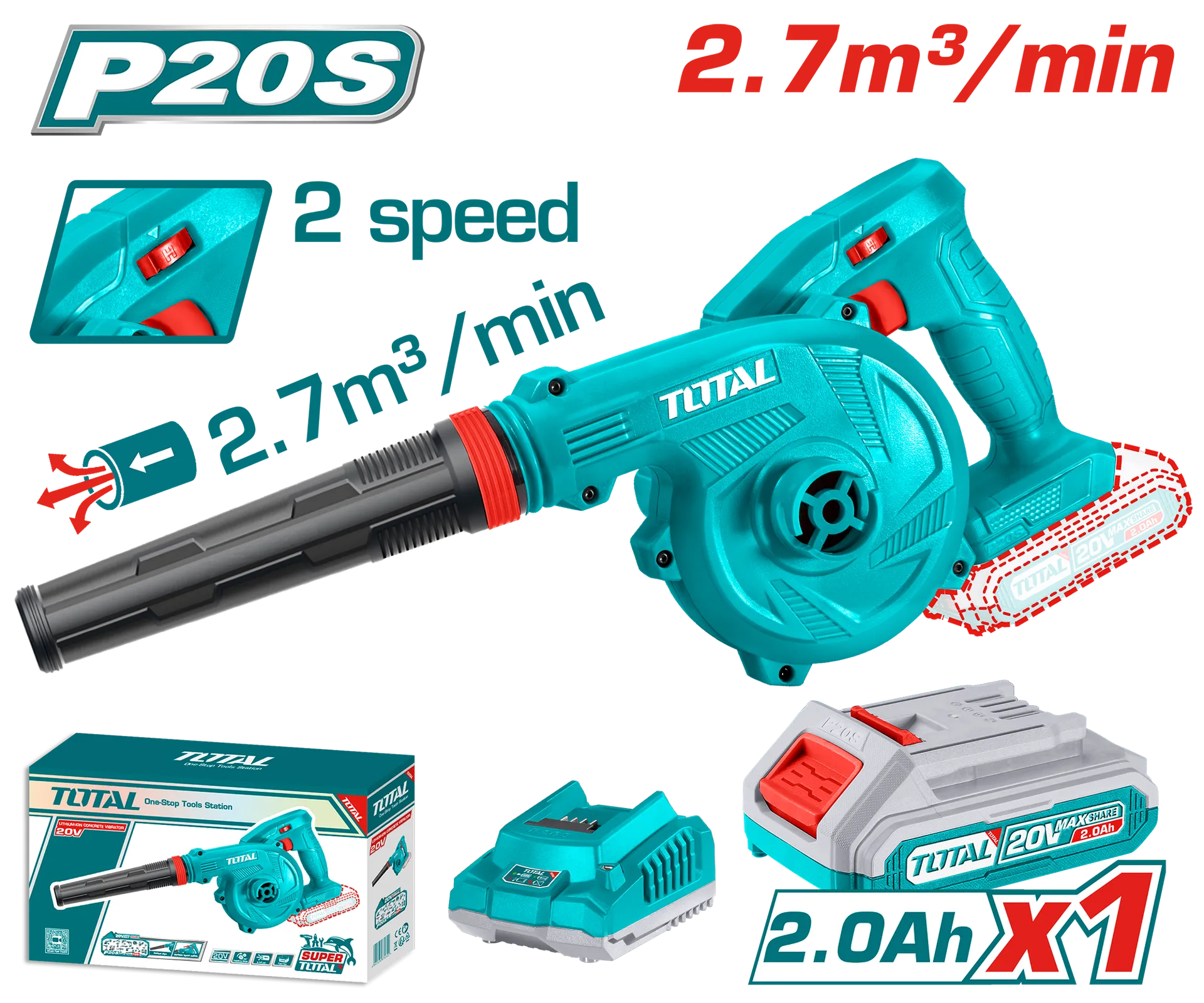 Fryrëse bateri 20V 1×2.0Ah bateri TOTAL TABLI200181